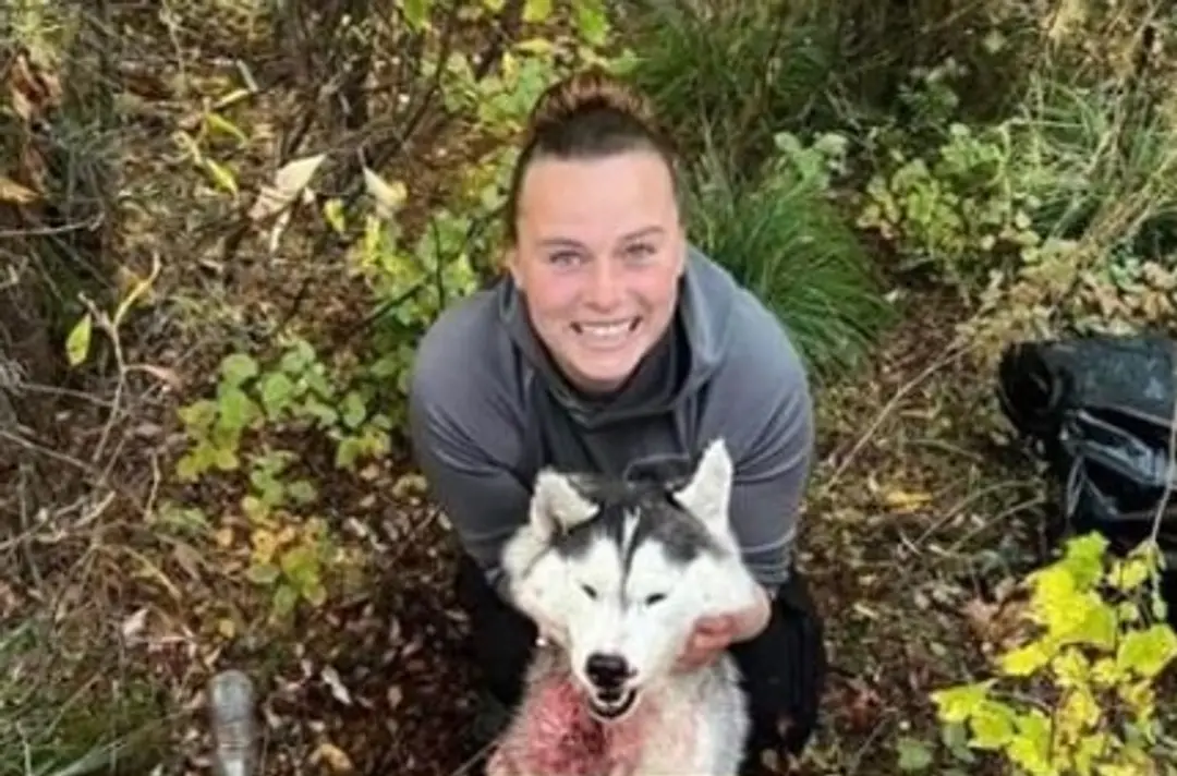 Lovkyňa so zastreleným Huskym.