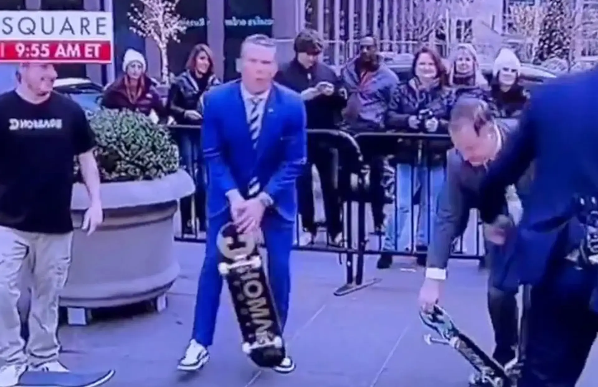 Pete Hegseth vs. skateboard.