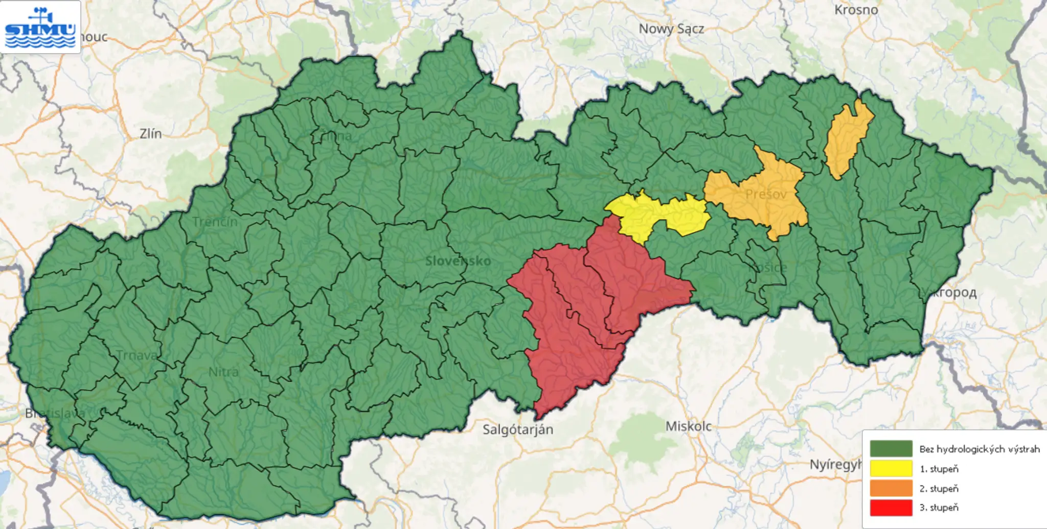 Hydrologické výstrahy na sobotu 24. júna.