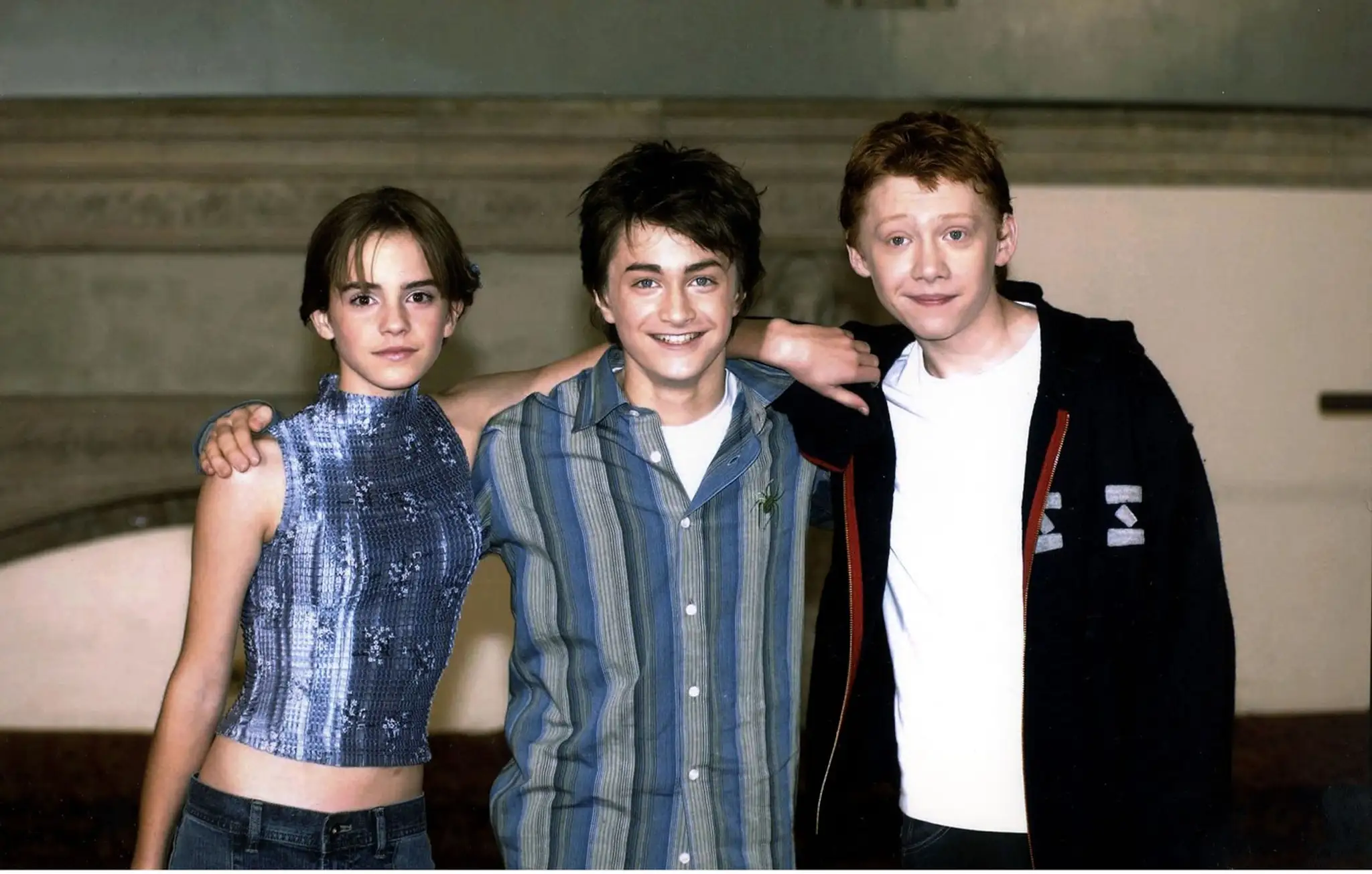 Emma Watsonová, Daniel Radcliffe a Rupert Grint na archívnej snímke z roku 2002.
