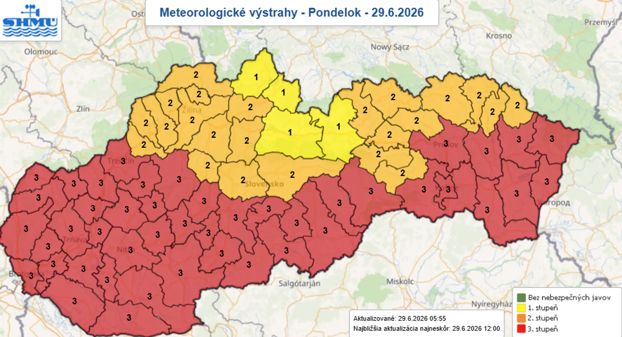 Výstrahy na pondelok 29. júna.