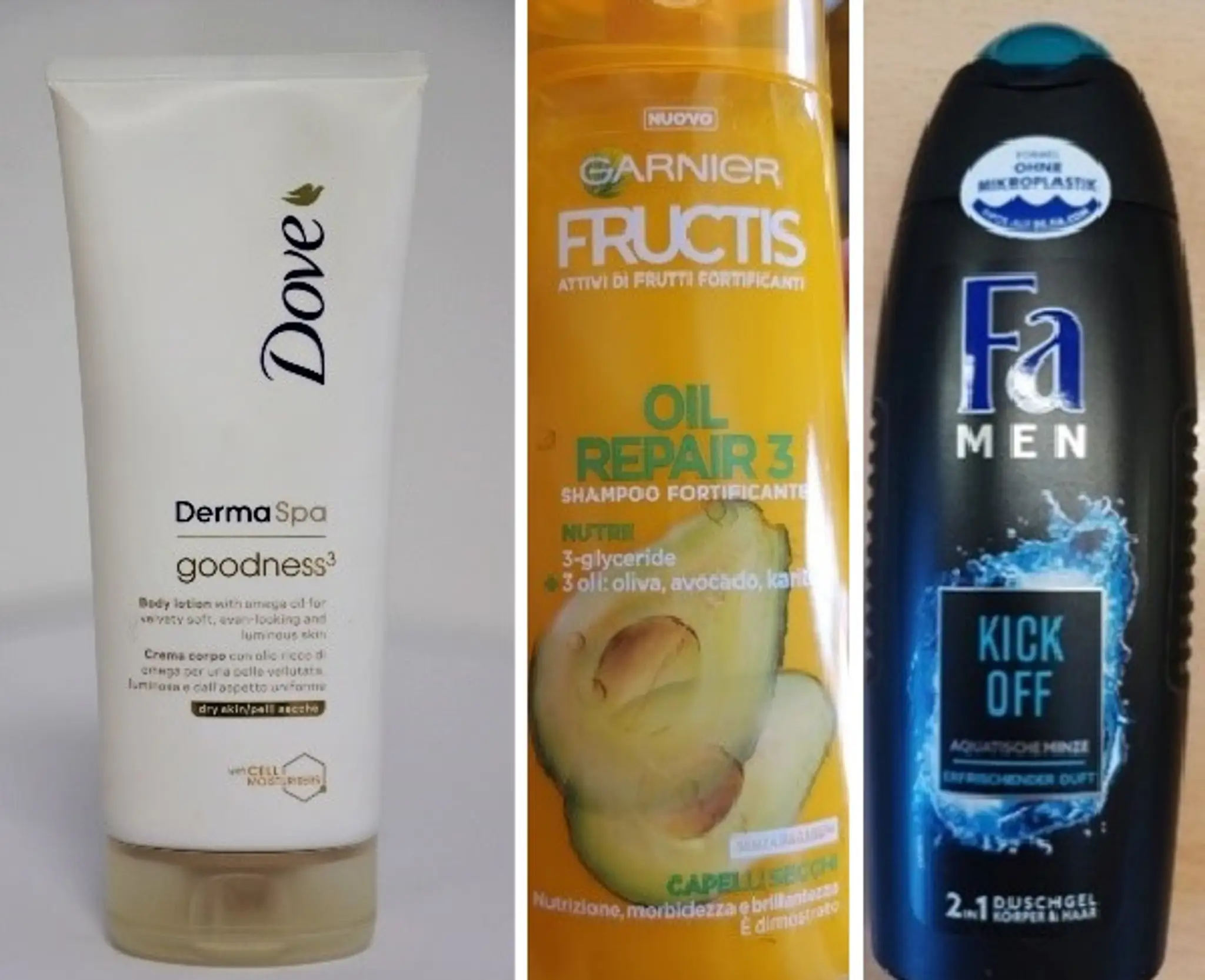 Nebezpečné produkty Dove, Garnier a FA.
