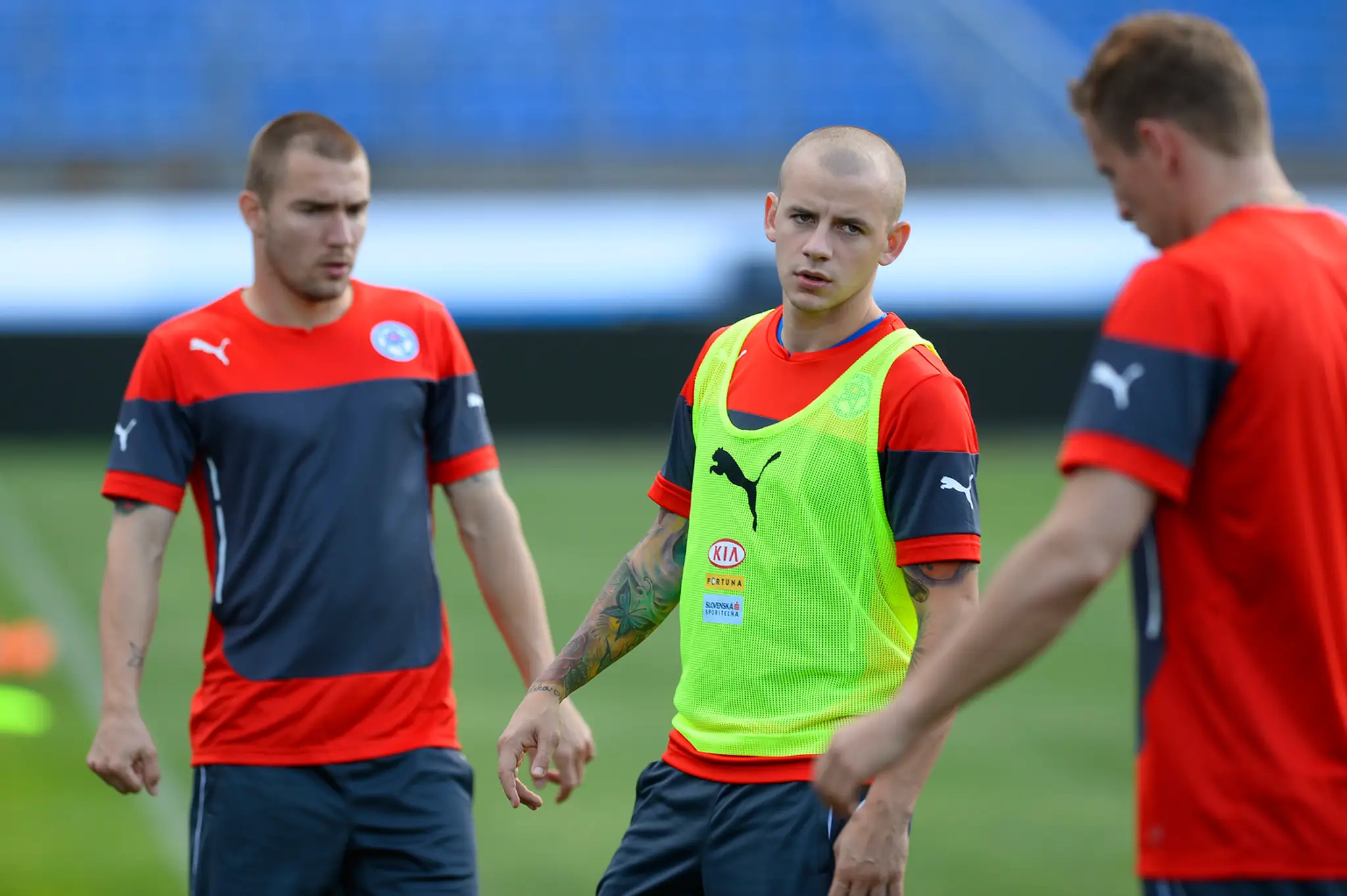 Erik Jendrišek, Vladimír Weiss a Ján Ďurica na tréningu pred prípravným zápasom Rusko - Slovensko.