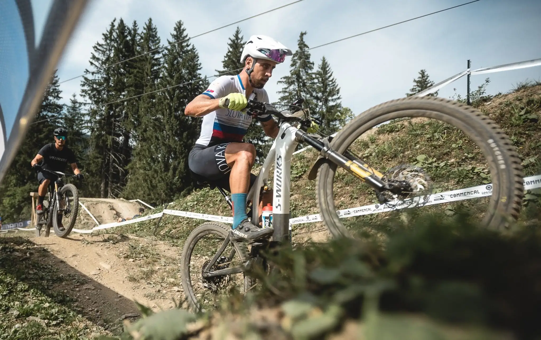 Peter Sagan počas tréningu pred súťažou v disciplíne e-bike na MS v horskej cyklistike.