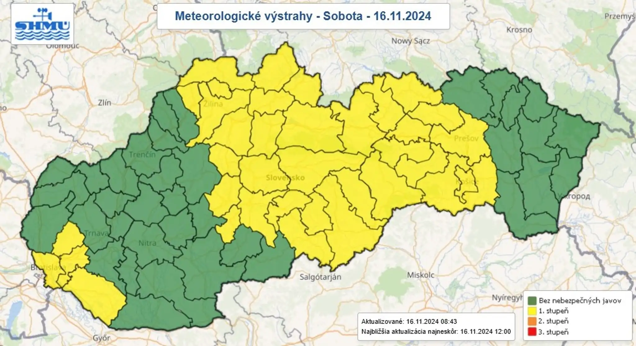 Výstrahy pred hmlami platia v sobotu v mnohých okresoch.