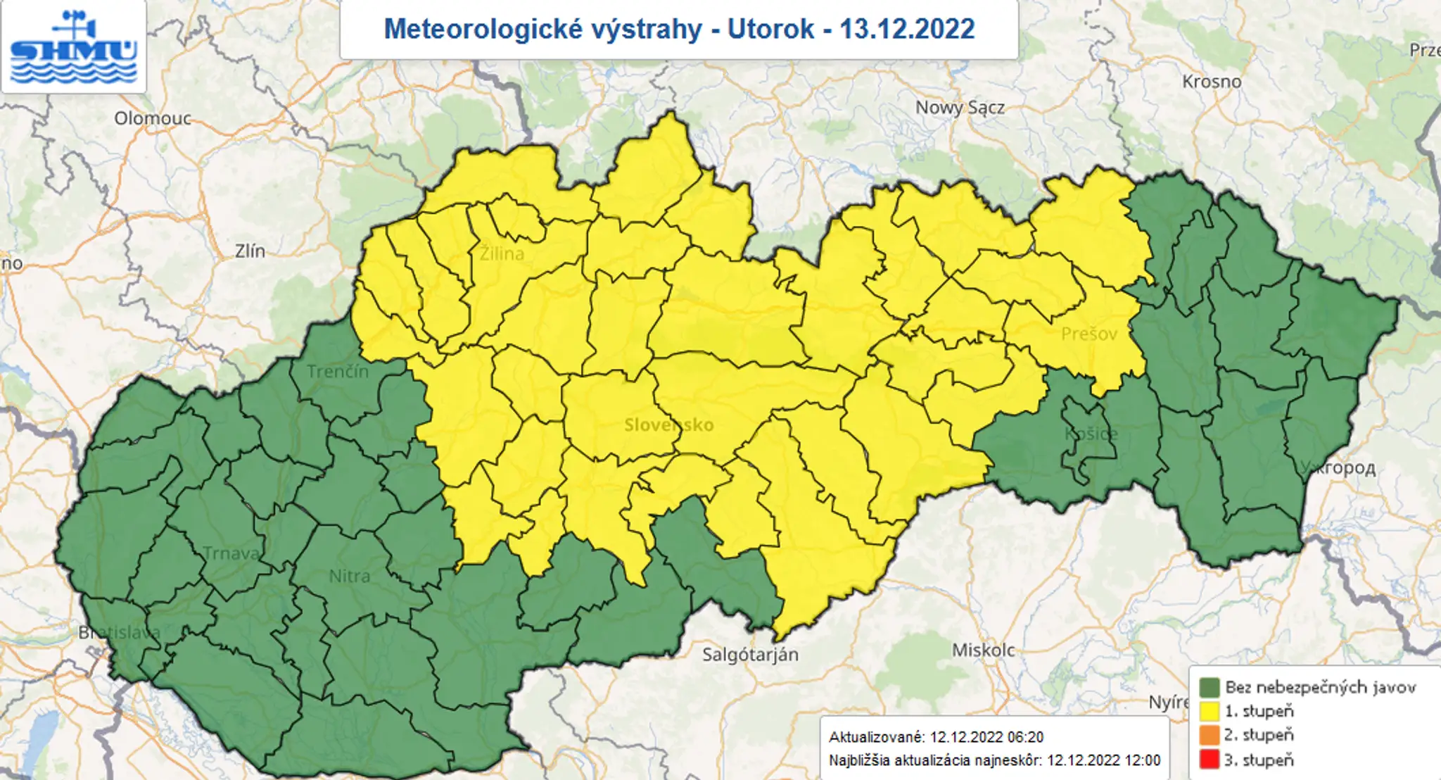 Výstrahy na noc na stredu 14. decembra.