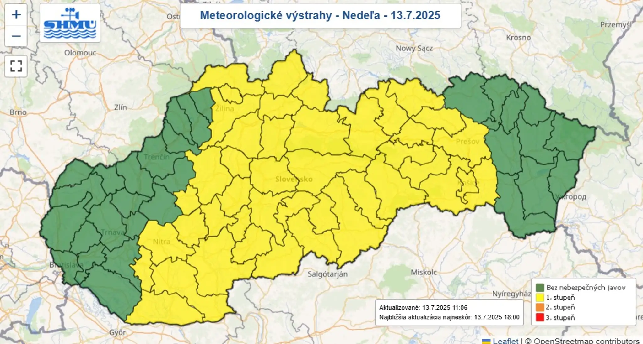 Mapa výstrah pred búrkami.