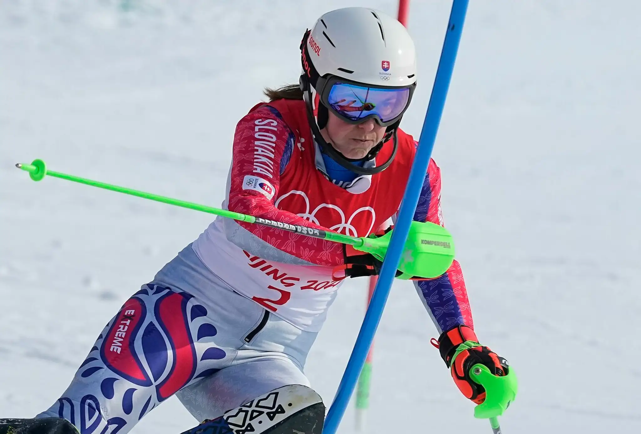 Slovenská lyžiarka Petra Vlhová v 1. kole slalomu na ZOH 2022.