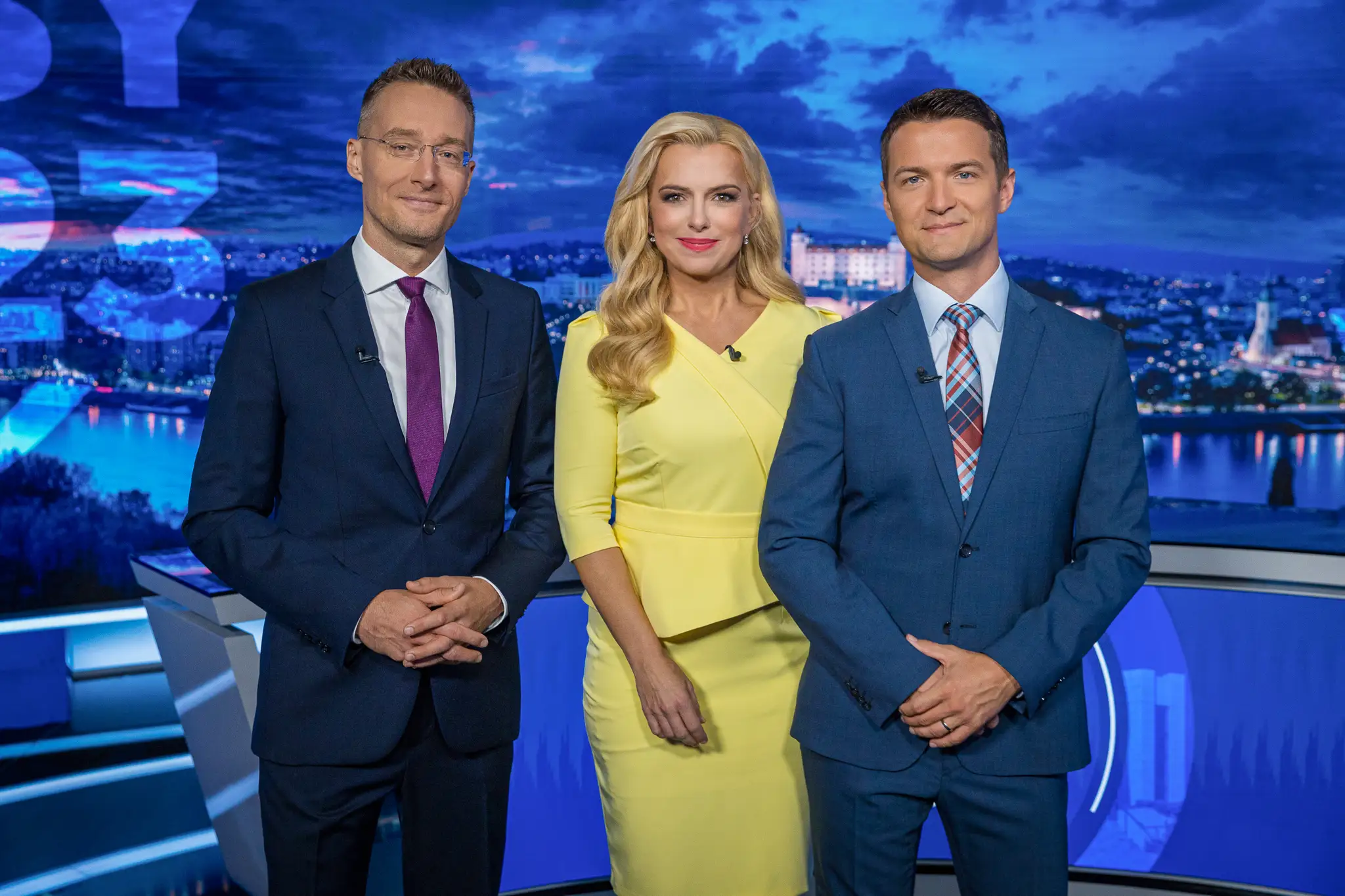 Moderátori Volebnej noci 2023 - Zlatica Švajdová Puškárová, Michal Kovačič, Viktor Vincze