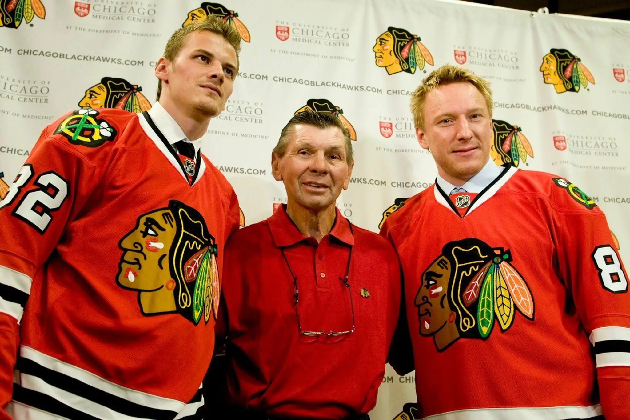 Tomáš Kopecký, Stan Mikita a Marián Hossa na archívnej snímke z roku 2009.