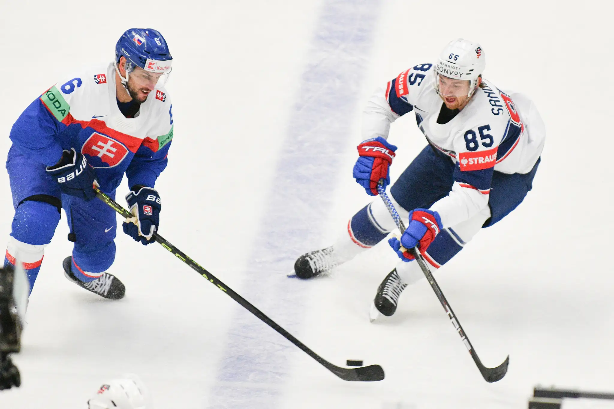 Sprava Jake Sanderson z USA a Lukáš Cingel na MS 2024.
