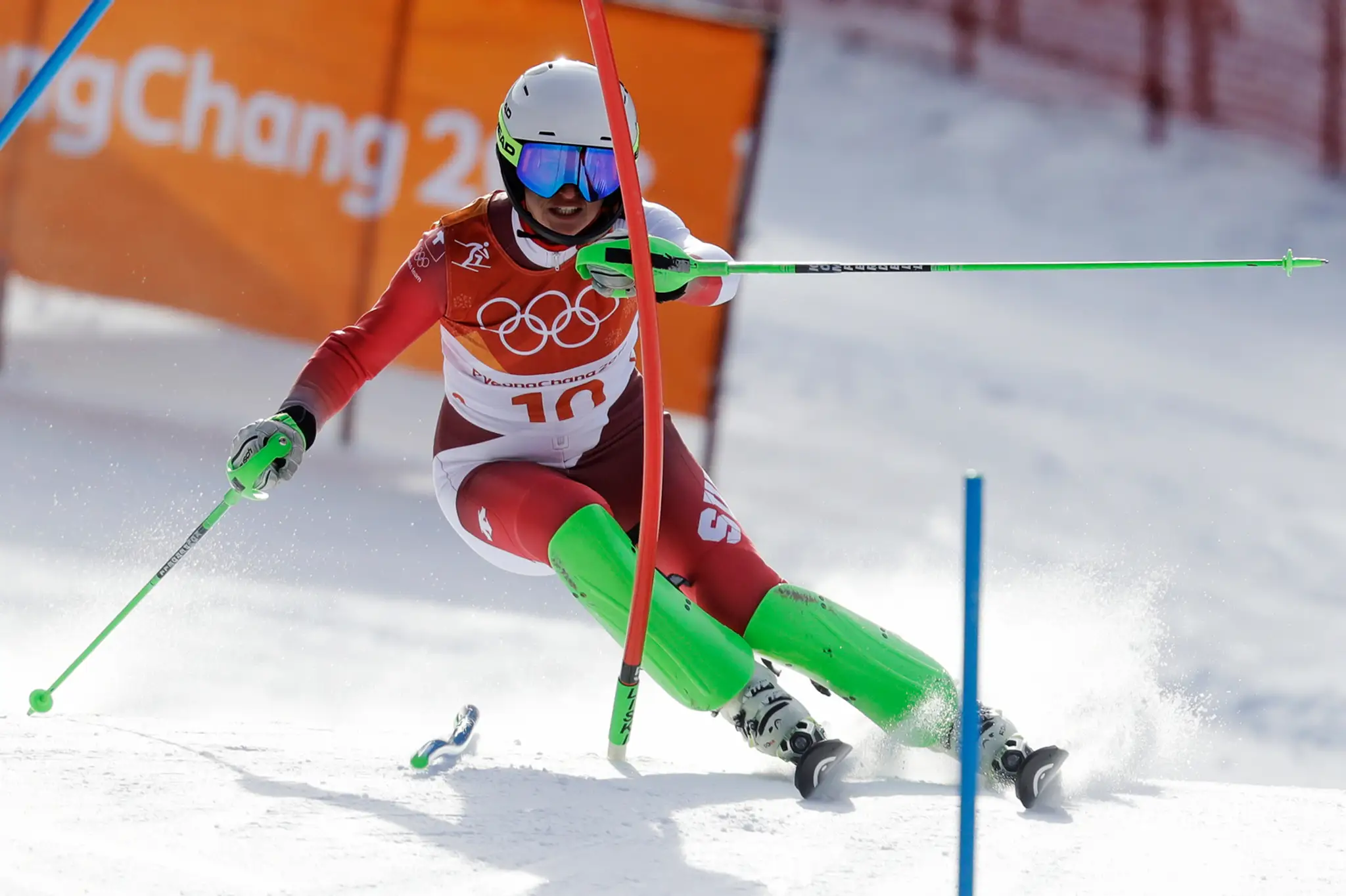 Nórka Nina Haverová-Losethová počas slalomu na ZOH 2018.
