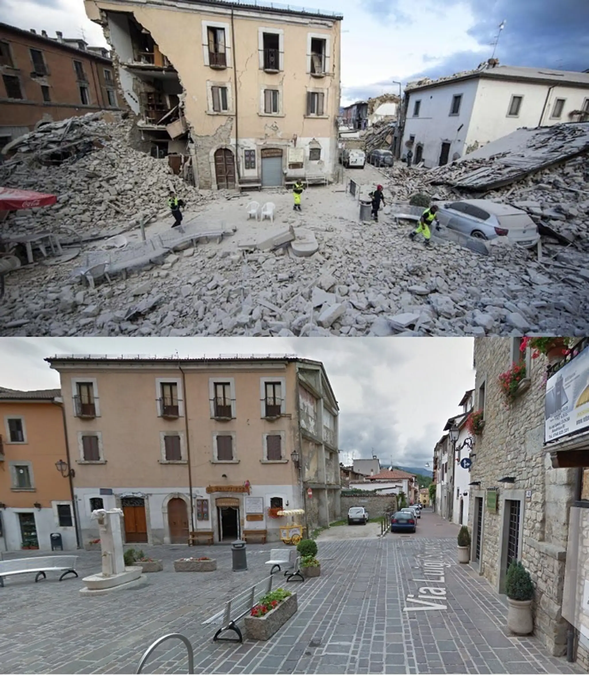Zničené mestečko Amatrice.