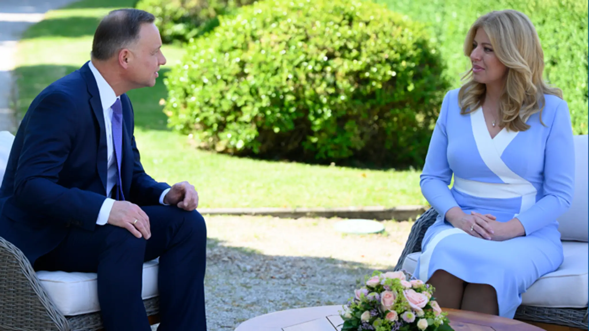 Poľský prezident Andrzej Duda v rozhovore s prezidentkou Zuzanou Čaputovou.