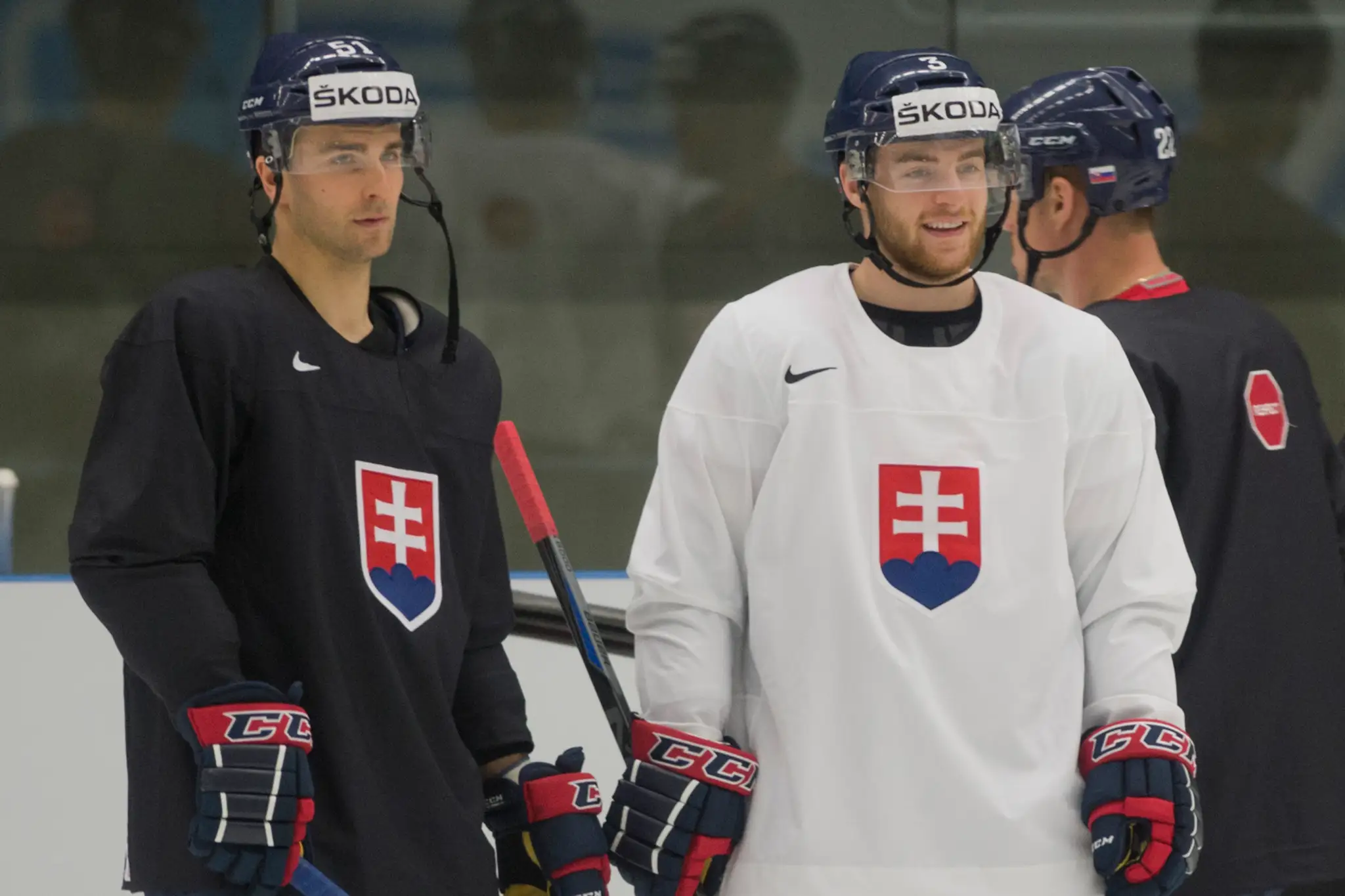 Dominik Graňák a Adam Jánošík počas tréningu deň pred zápasom Slovensko - Dánsko.
