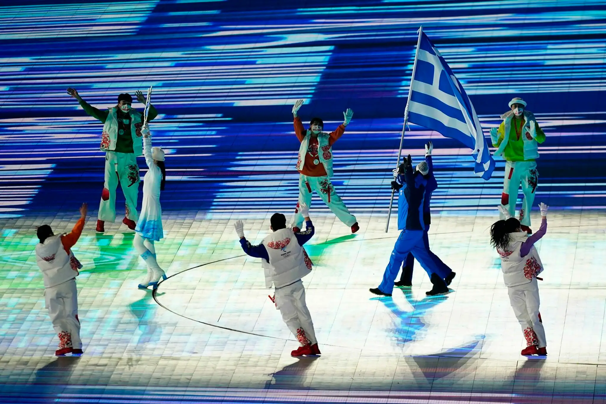 Výprava Grécka na otváracom ceremoniáli ZOH 2022.