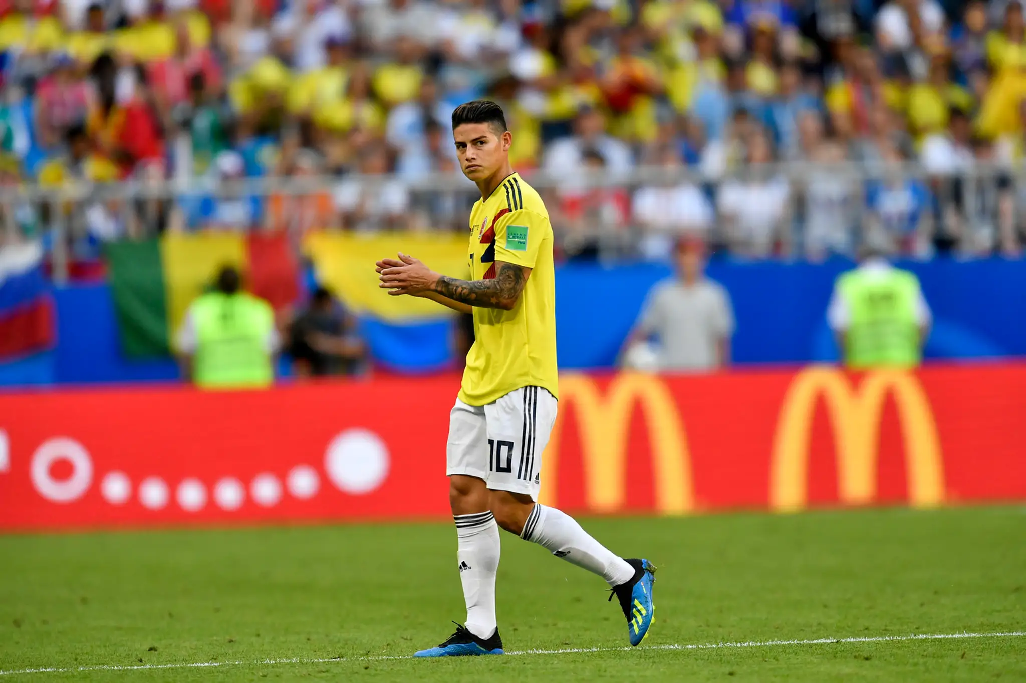 Kolumbijčan James Rodríguez po dueli so Senegalom na MS 2018.