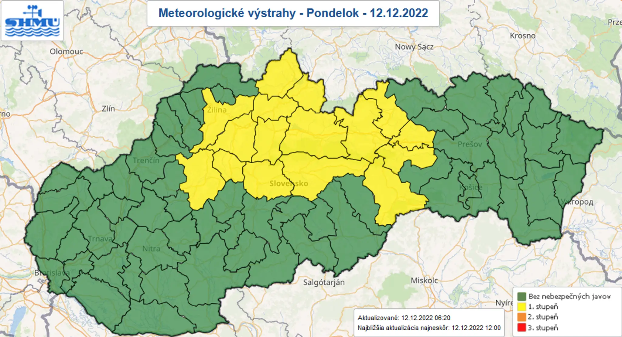 Výstrahy na pondelok 12. decembra.
