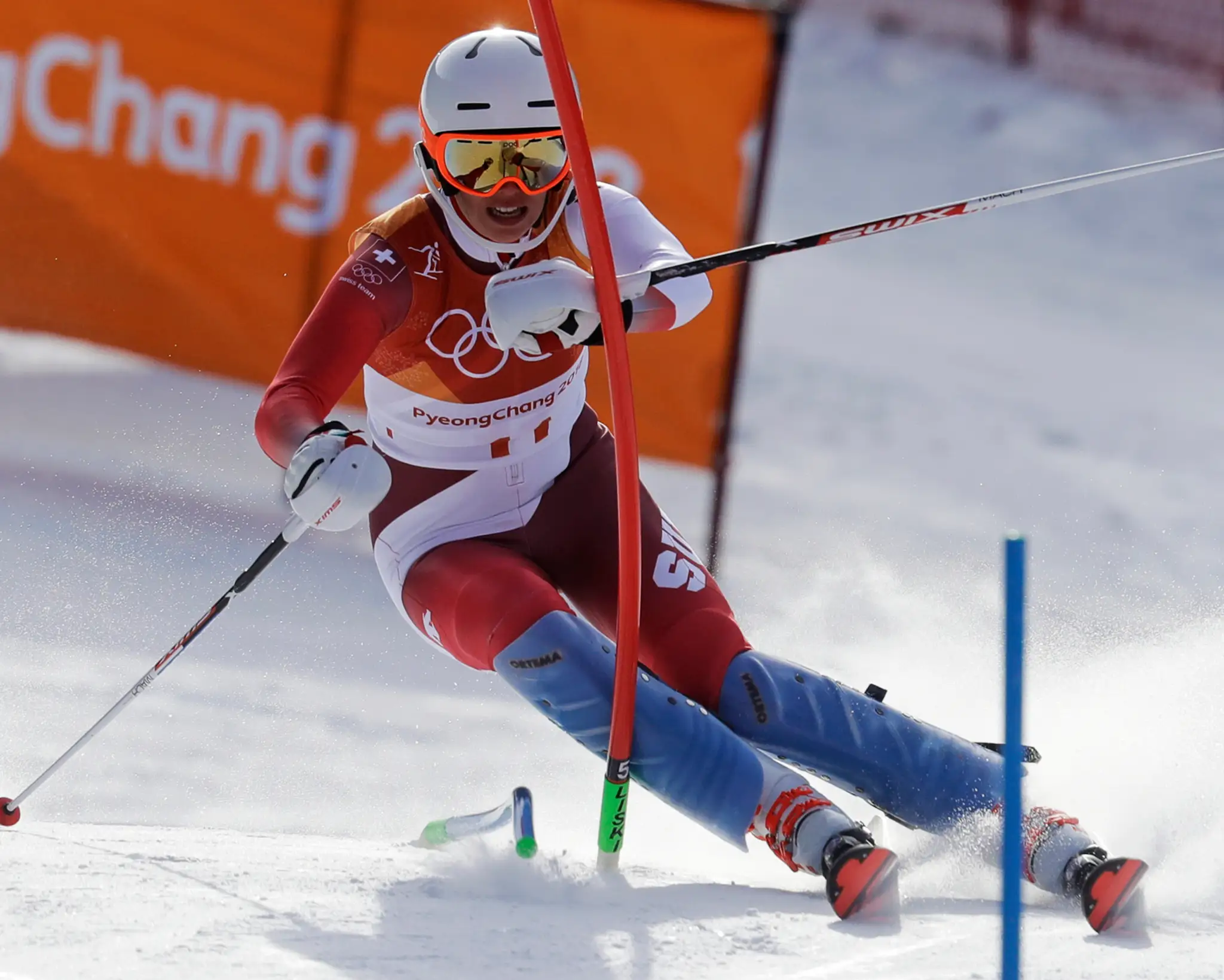 Švédka Emelie Wikstromová počas slalomu na ZOH 2018.