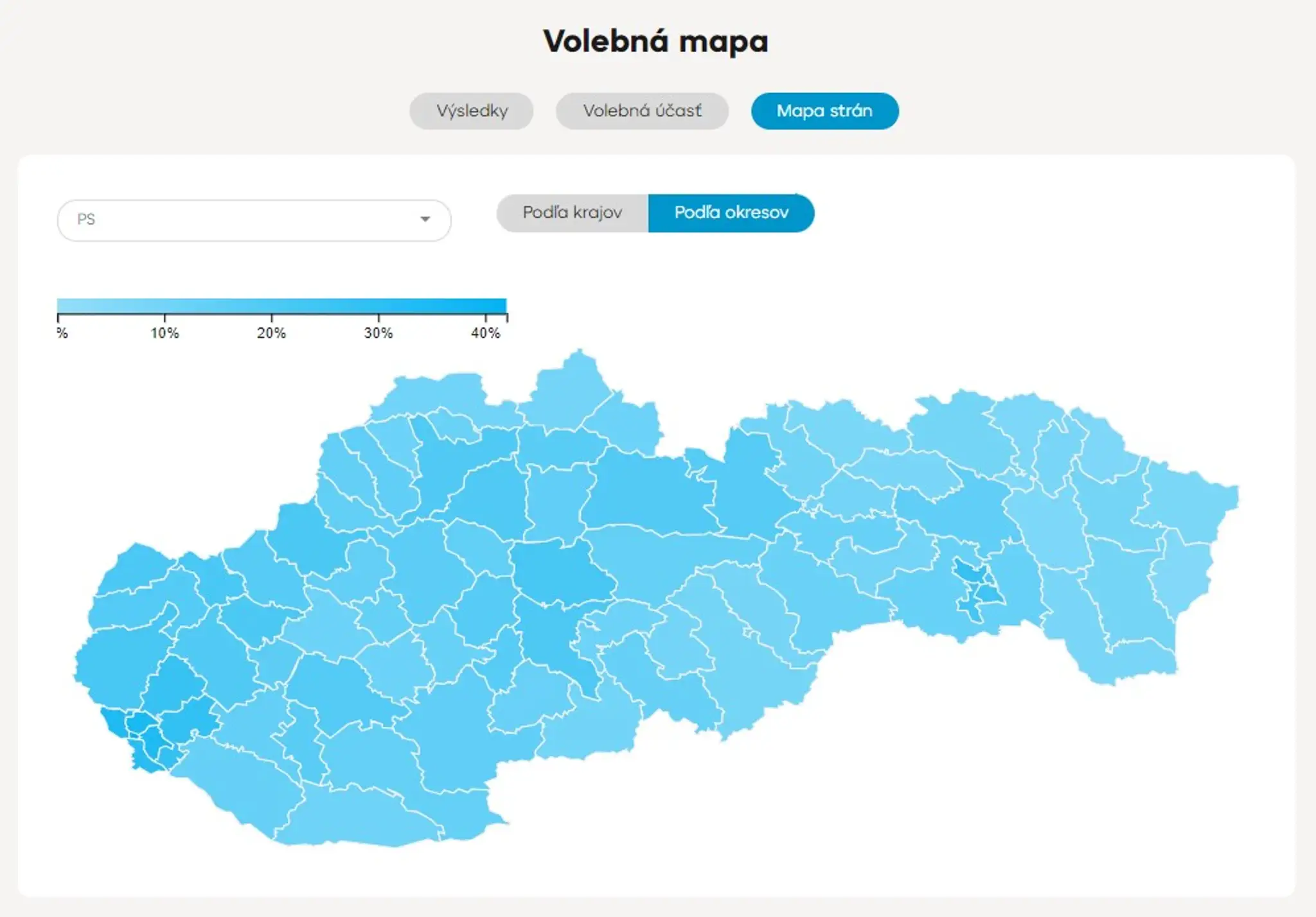 Výsledky hnutia Progresívne Slovensko v jednotlivých okresoch