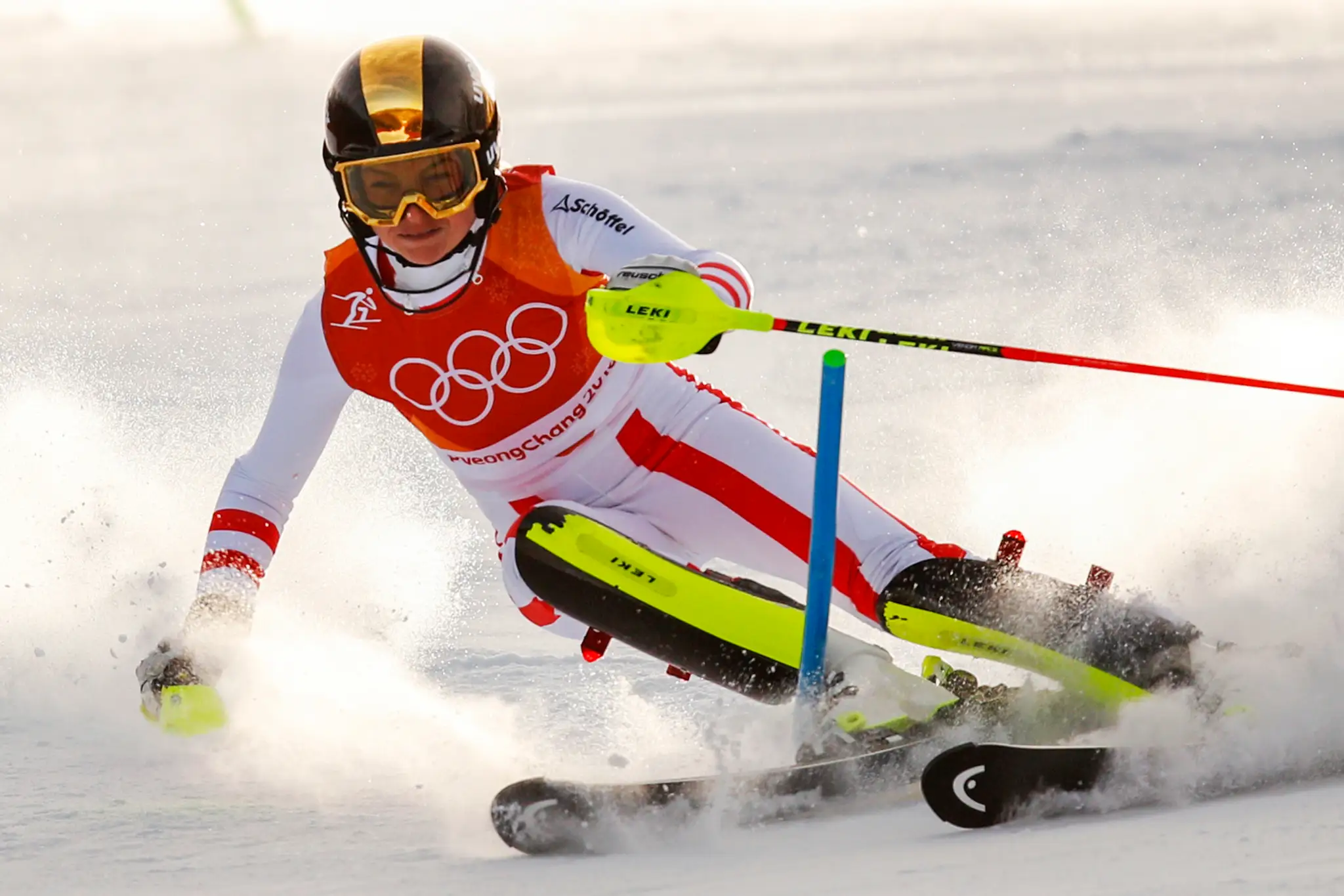 Talianska lyžiarka Chiara Costazzová počas slalomu na ZOH 2018.