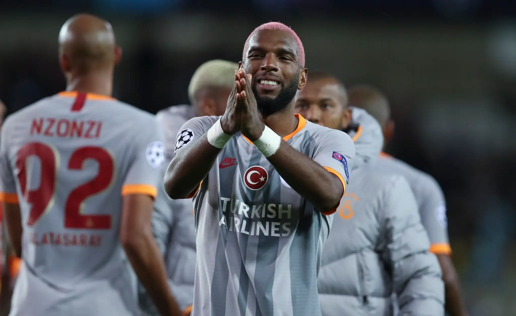 David Okereke z Clubu Bruggy v dueli LM proti Galatasarayu.