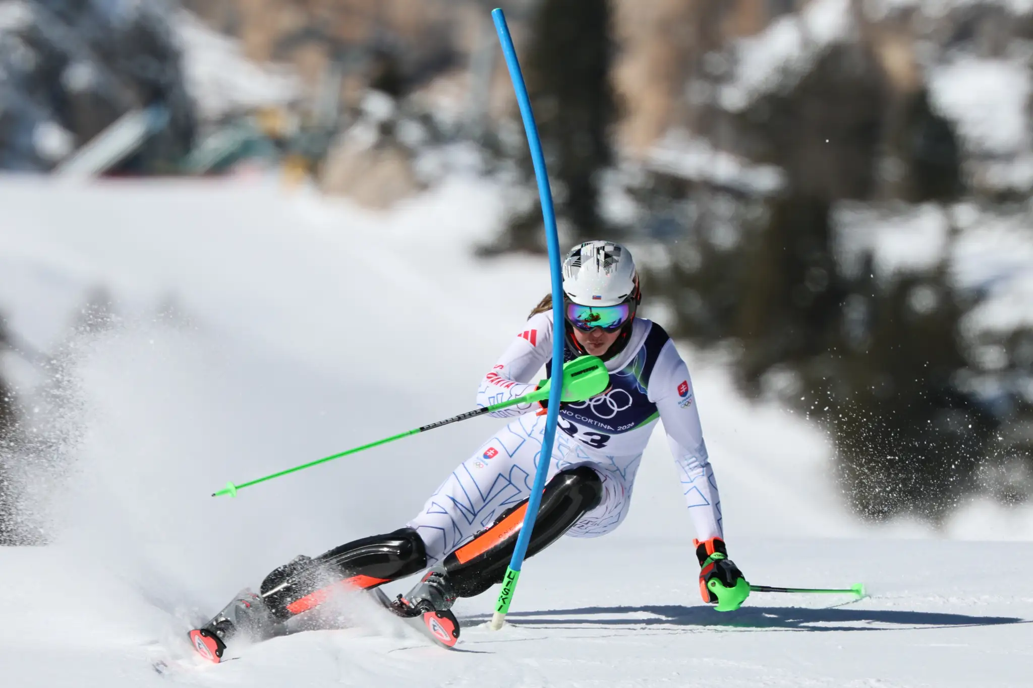 Petra Vlhová počas pretekov v slalome na ZOH 2026.