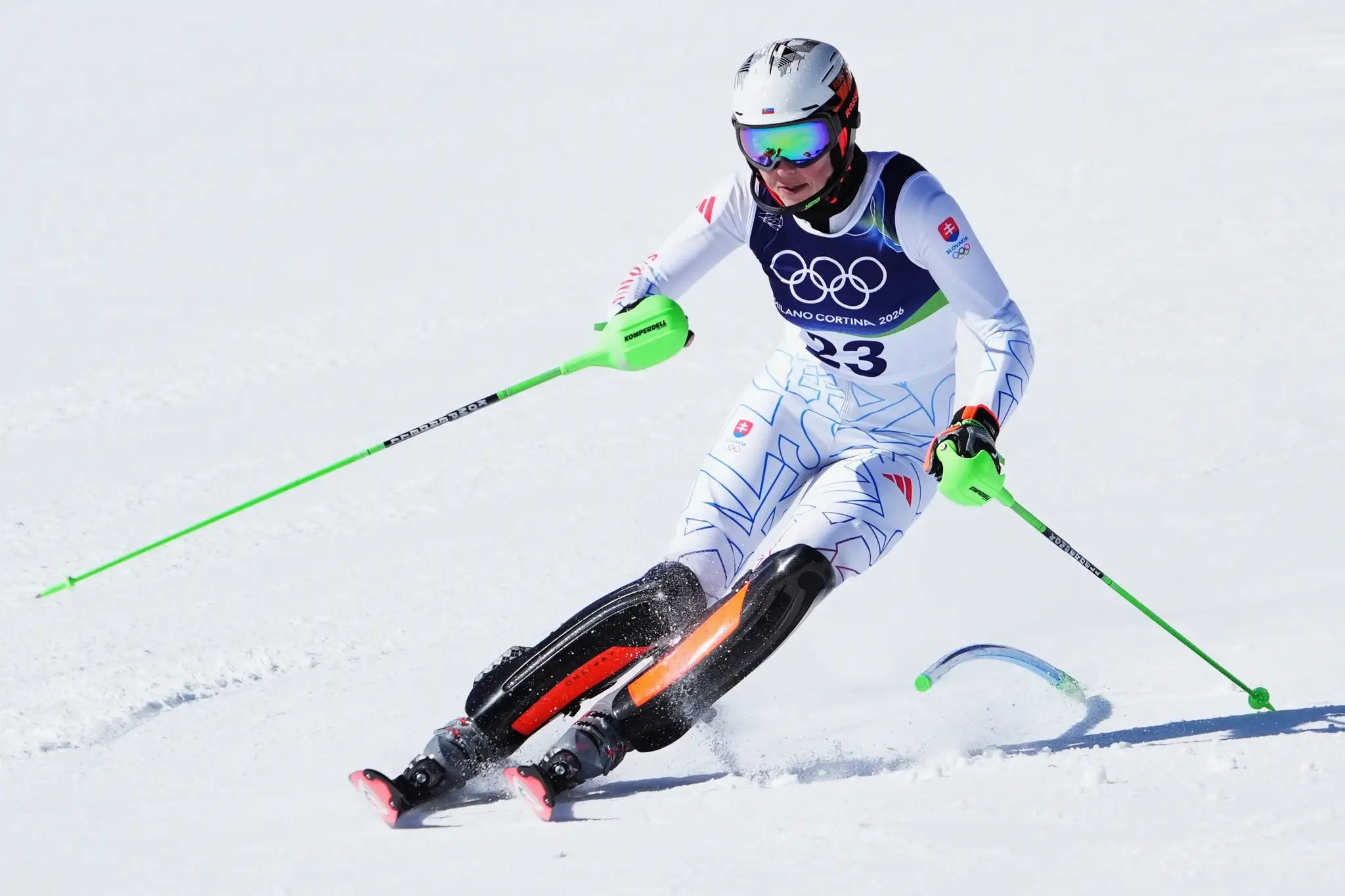 Petra Vlhová počas pretekov v slalome na ZOH 2026.