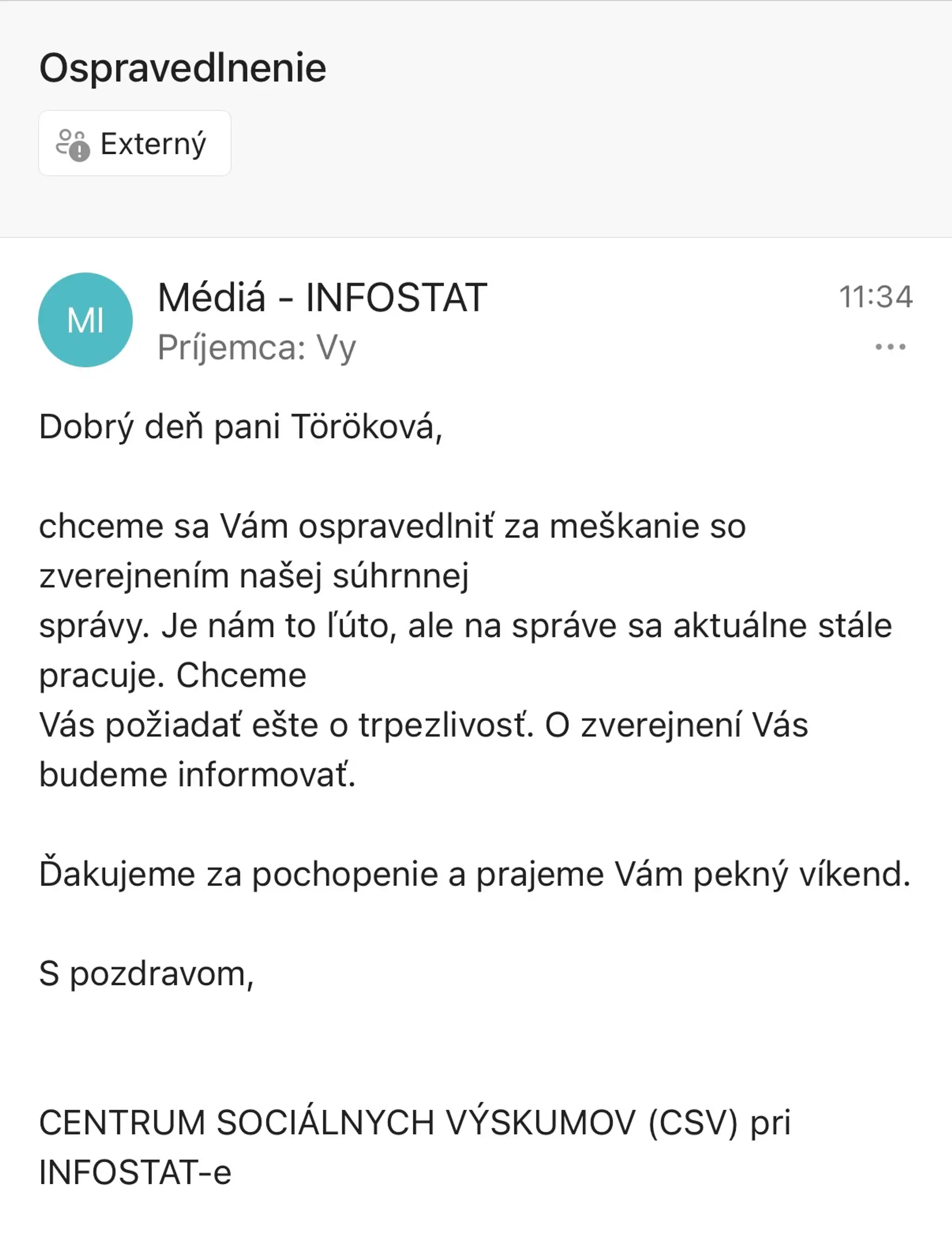 Ospravedlnenie.