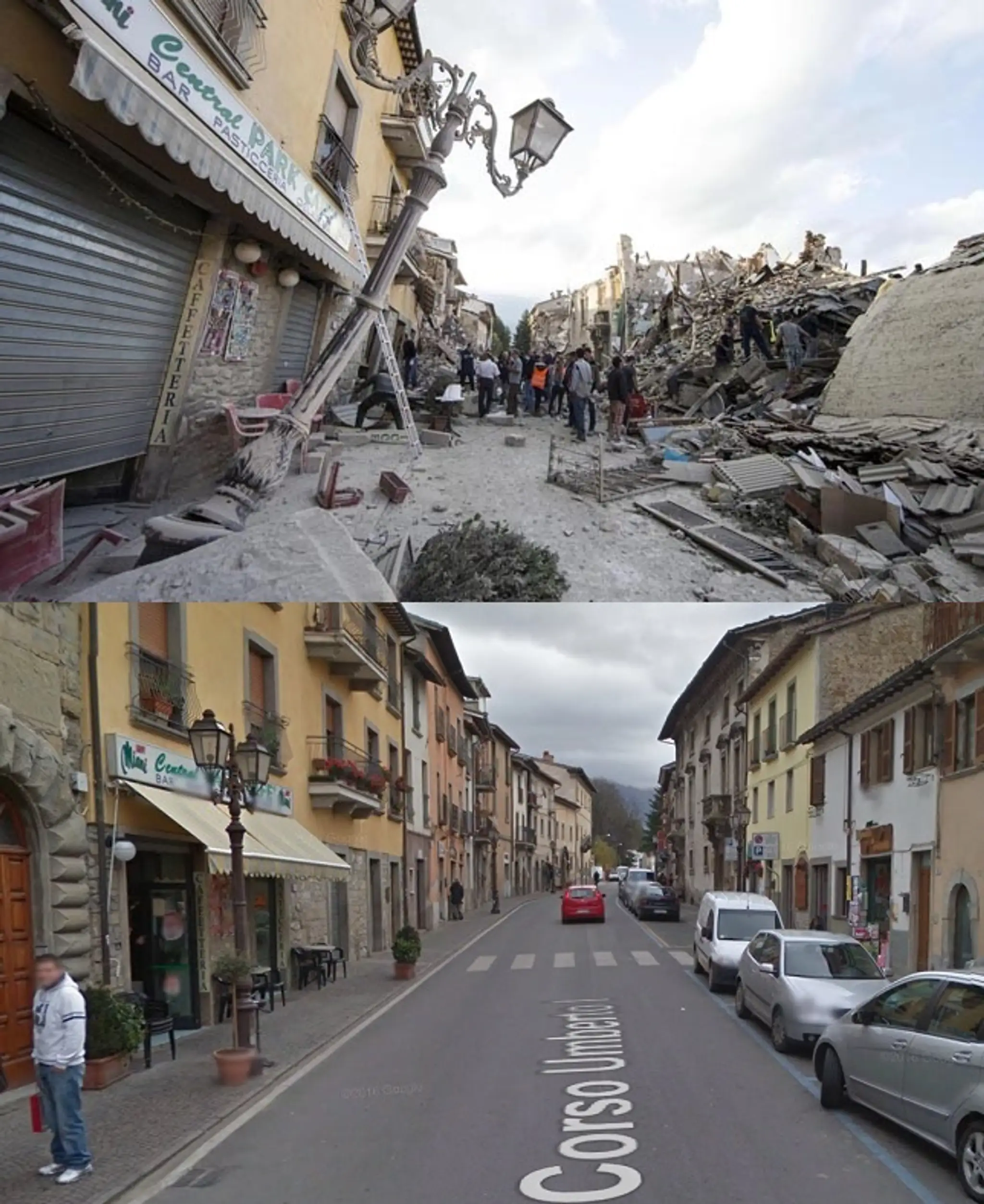 Zničené mestečko Amatrice.
