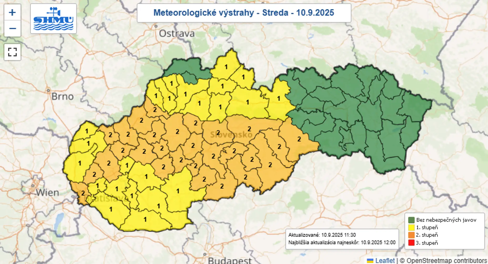 Výstrahy na stredu 10. 9.