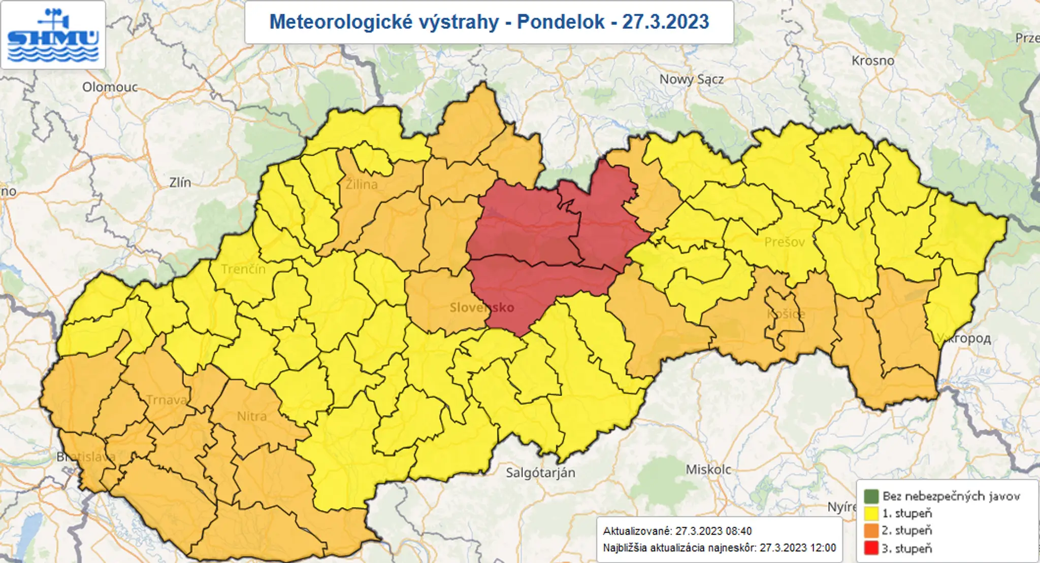 Výstrahy na pondelok 27. marca.