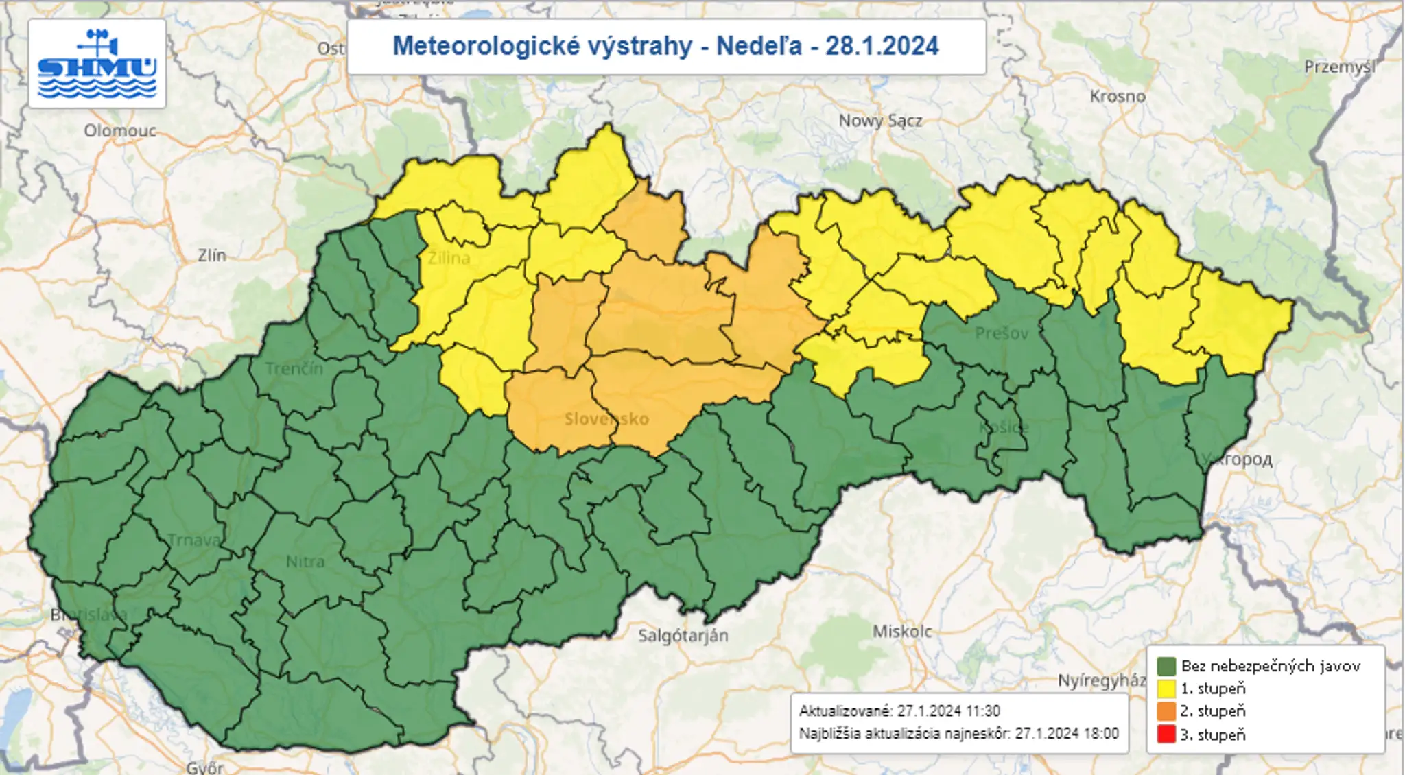 Výstrahy na nedeľu 28. januára.