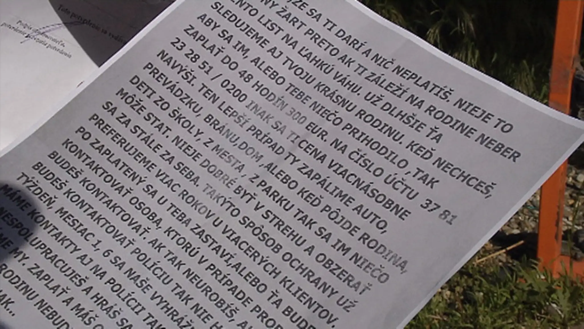 Výhražný list, ktorý dostal trnavský podnikateľ Martin Rozenberg.