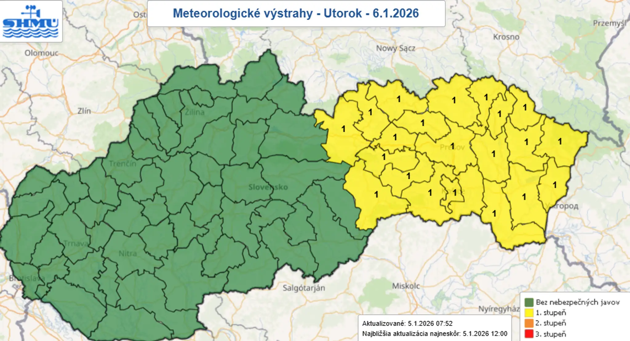 Výstrahy na utorok 6. januára.