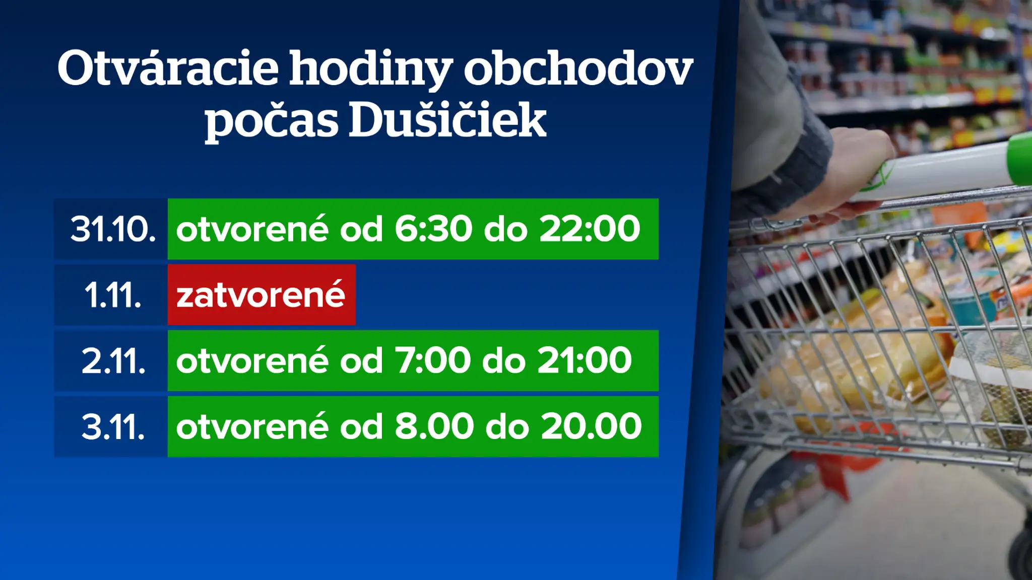 Otváracie hodiny obchodov počas Dušičiek