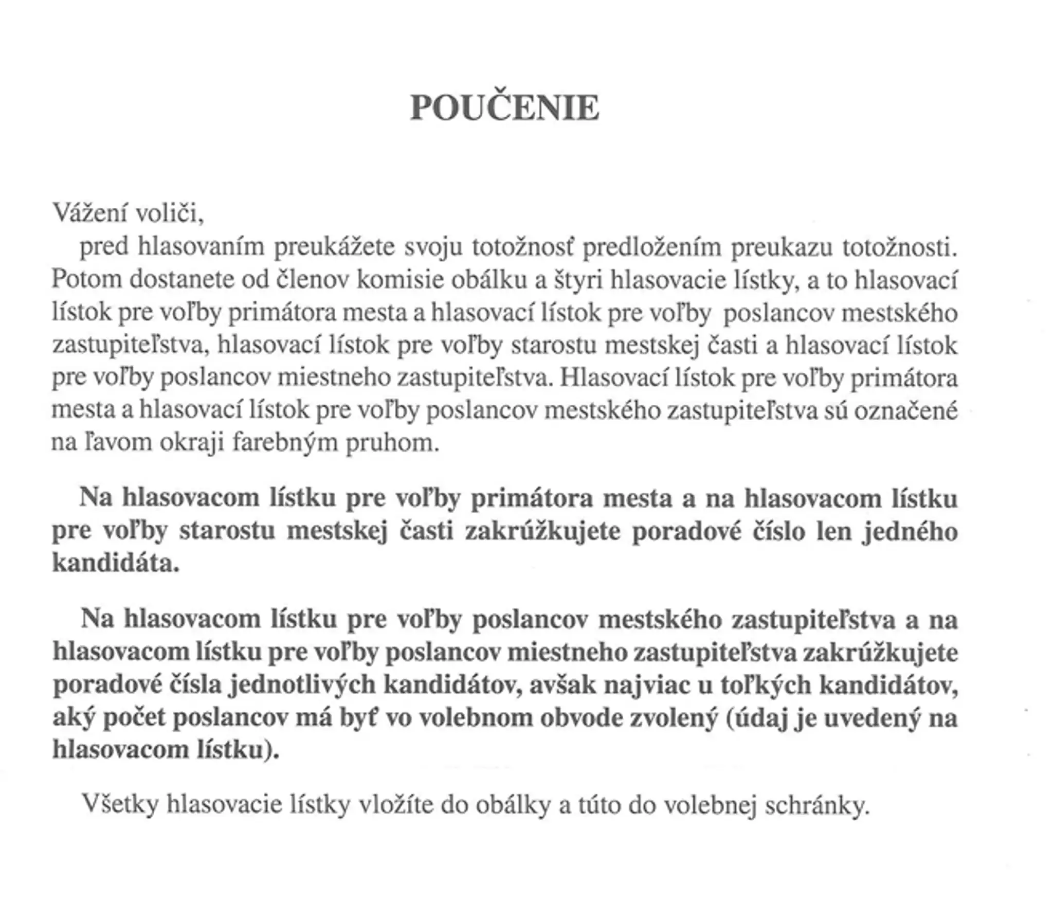 Poučtenie na hlasovacom lístku.