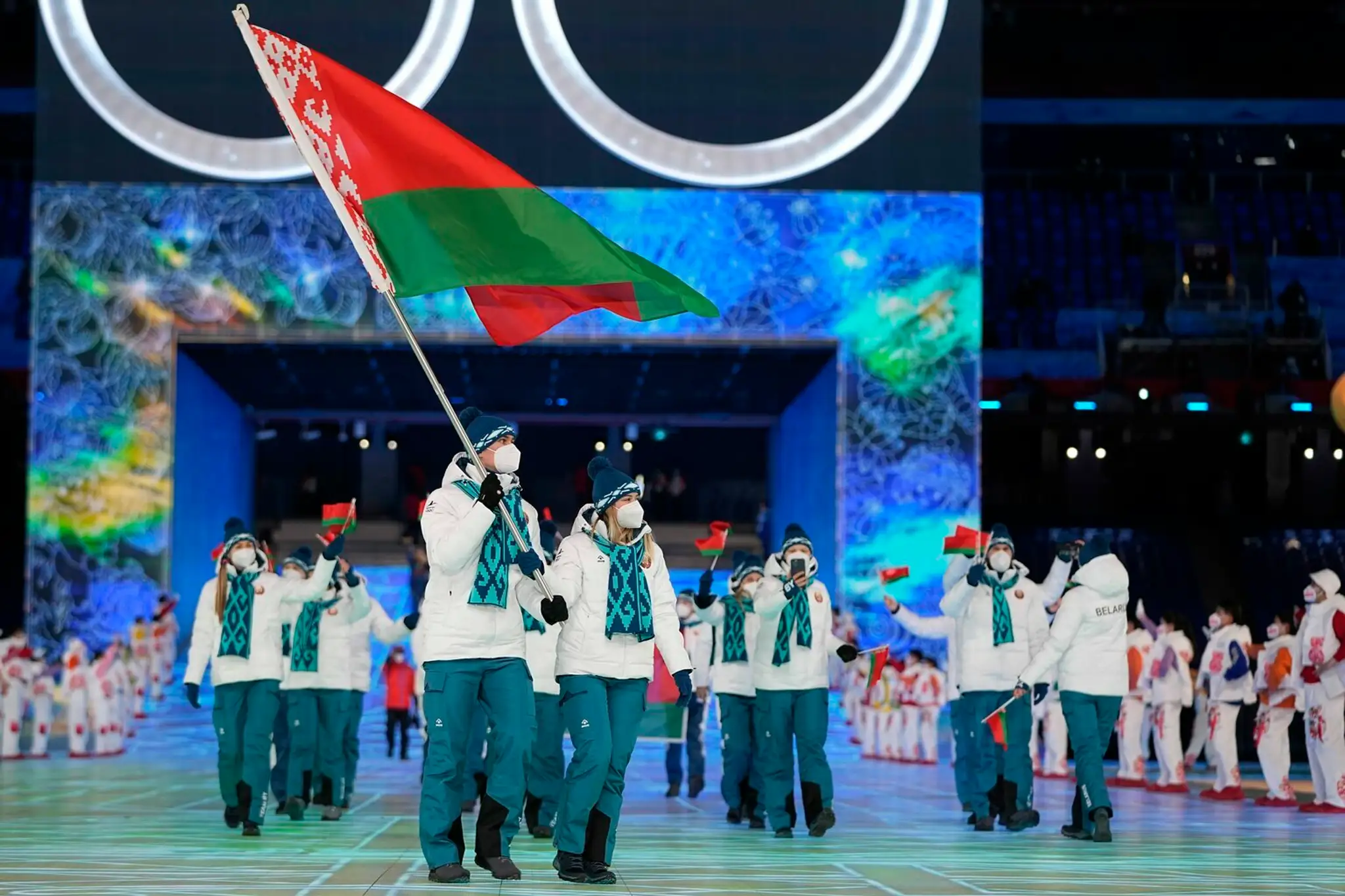 Výprava Bieloruska na otváracom ceremoniáli ZOH 2022.