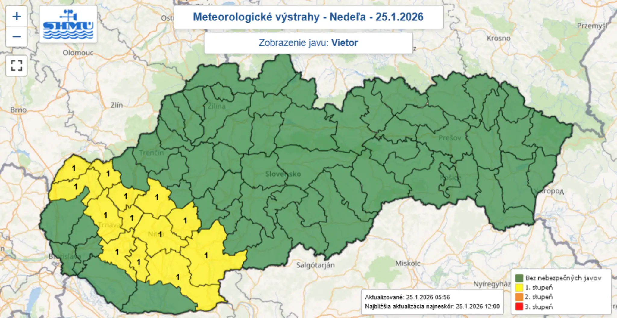 Výstrahy SHMÚ (25. 1.)