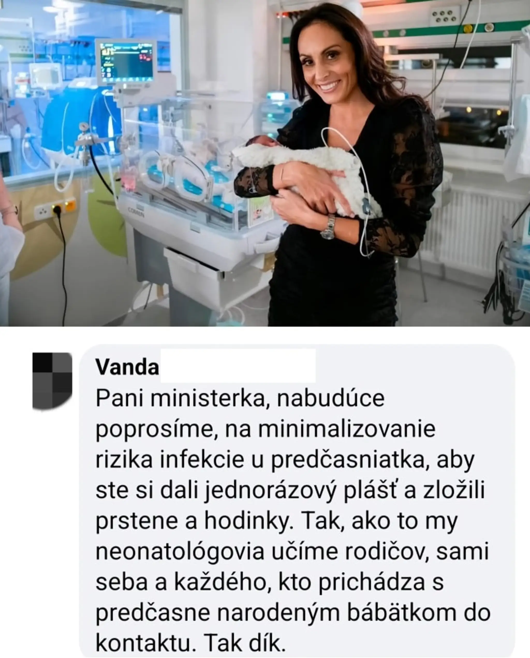 Príspevok Zuzany Dolinkovej, ktorý z profilu stiahla.