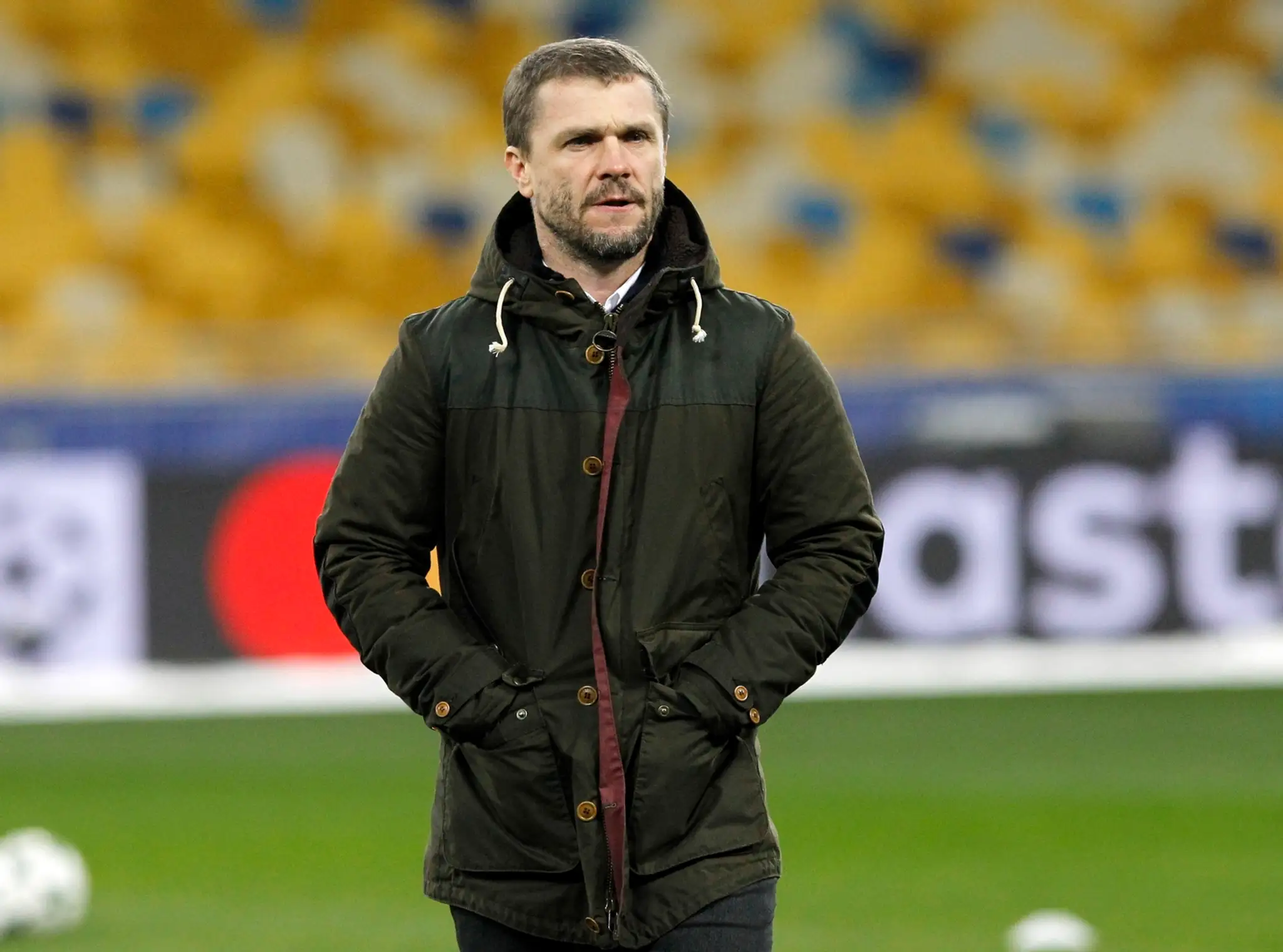 Tréner Dynama Kyjev Sergej Rebrov pred duelom LM proti Besiktasu Istanbul.