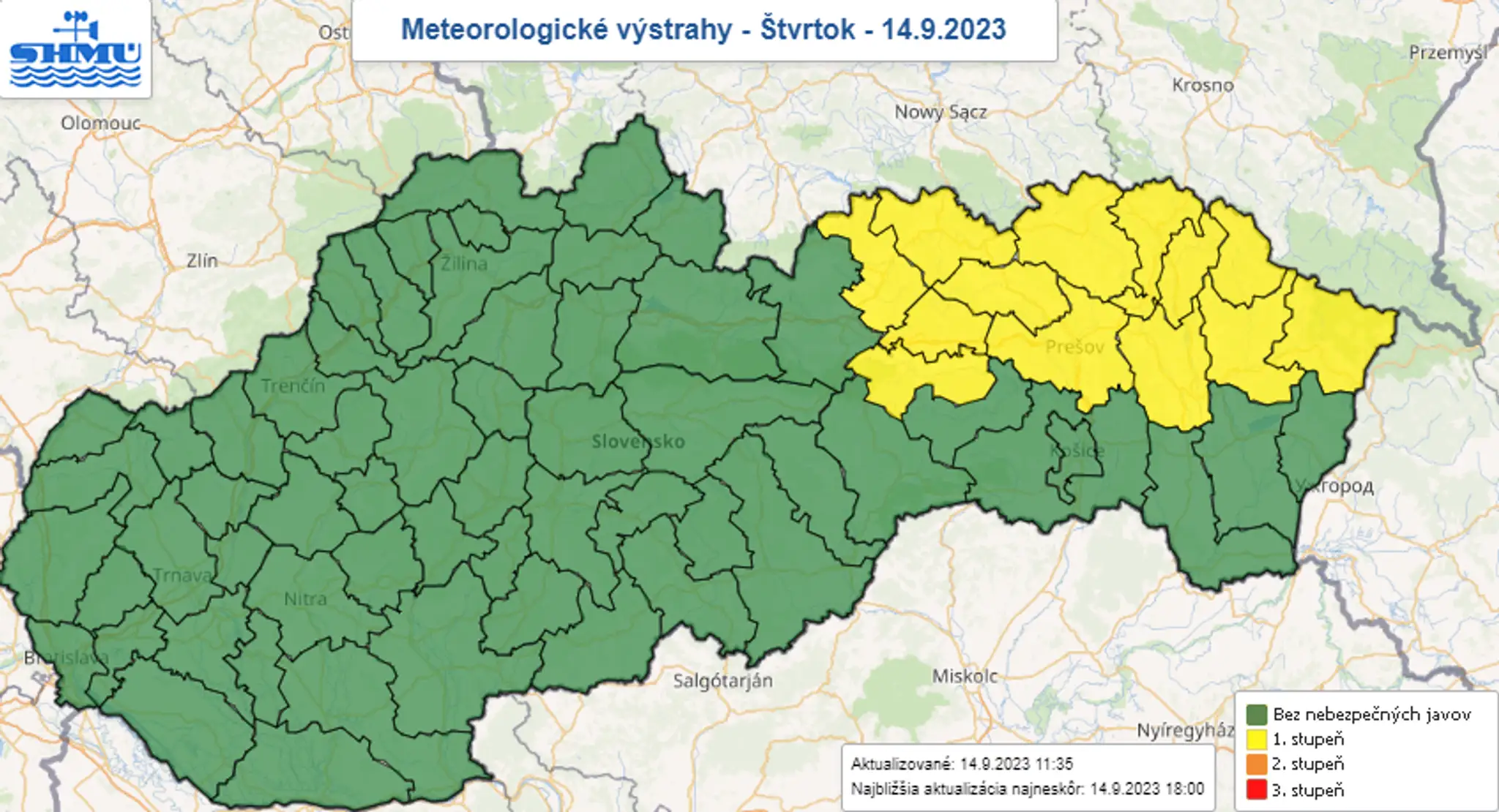 Výstrahy na štvrtok 14. septembra.