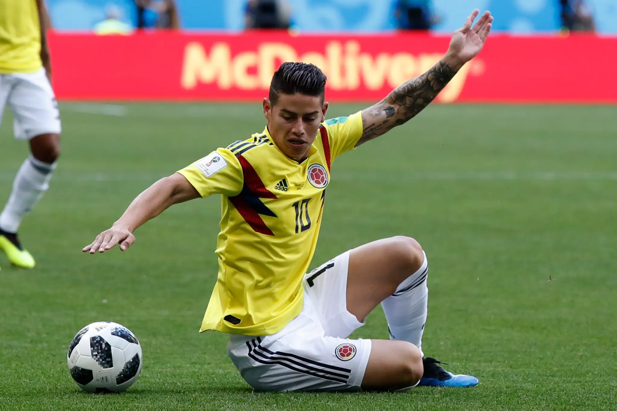 Kolumbijčan James Rodríguez v stretnutí s Japonskom na MS 2018.
