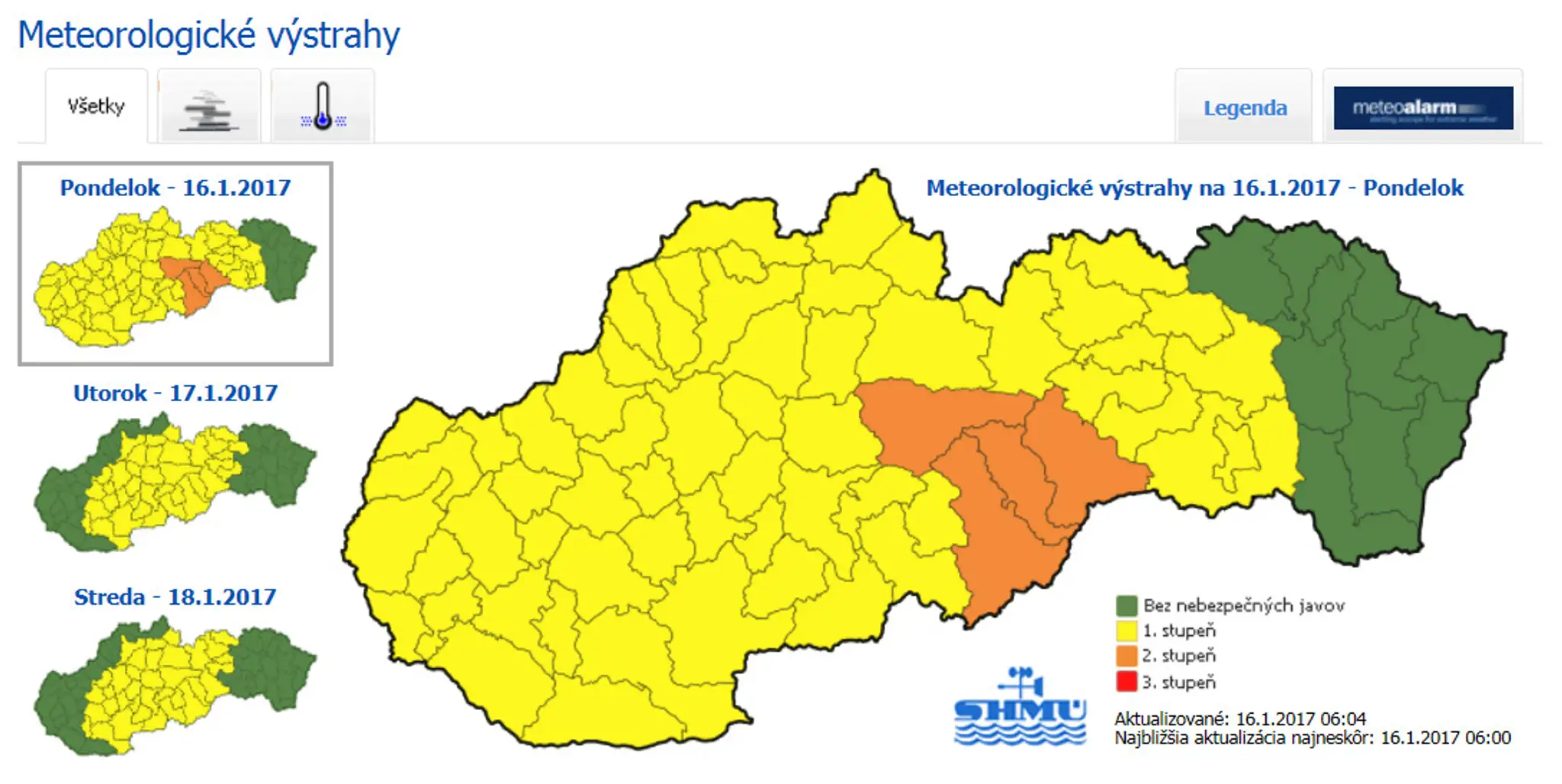 Výstrahy pre dnešný deň.