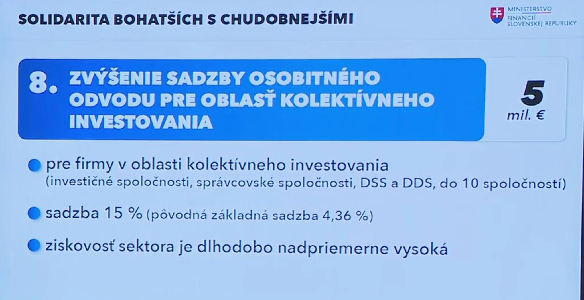 Zvýšenie sadzby osobitného odvodu pre oblasť kolektívneho investovania