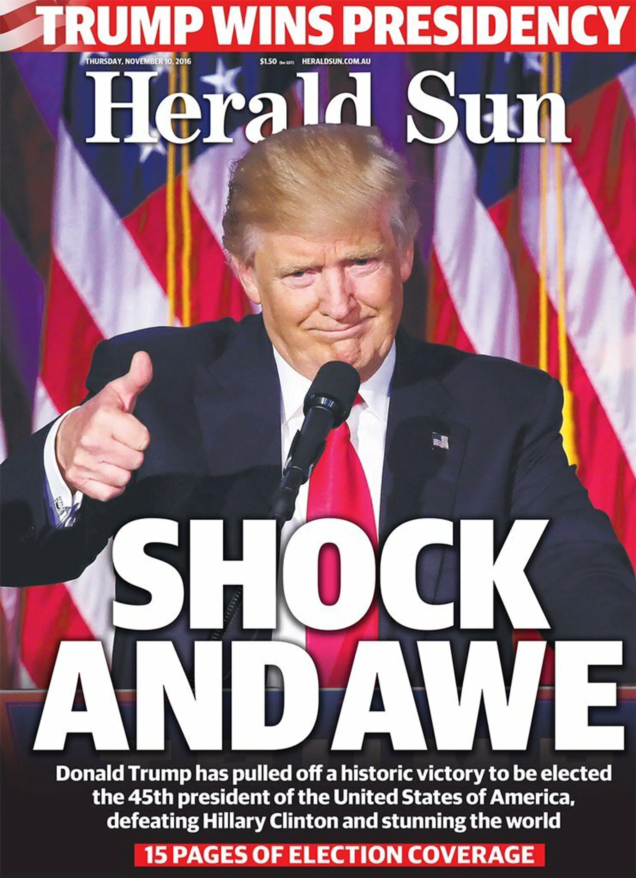 Titulka Herald Sun: Šok a úžas