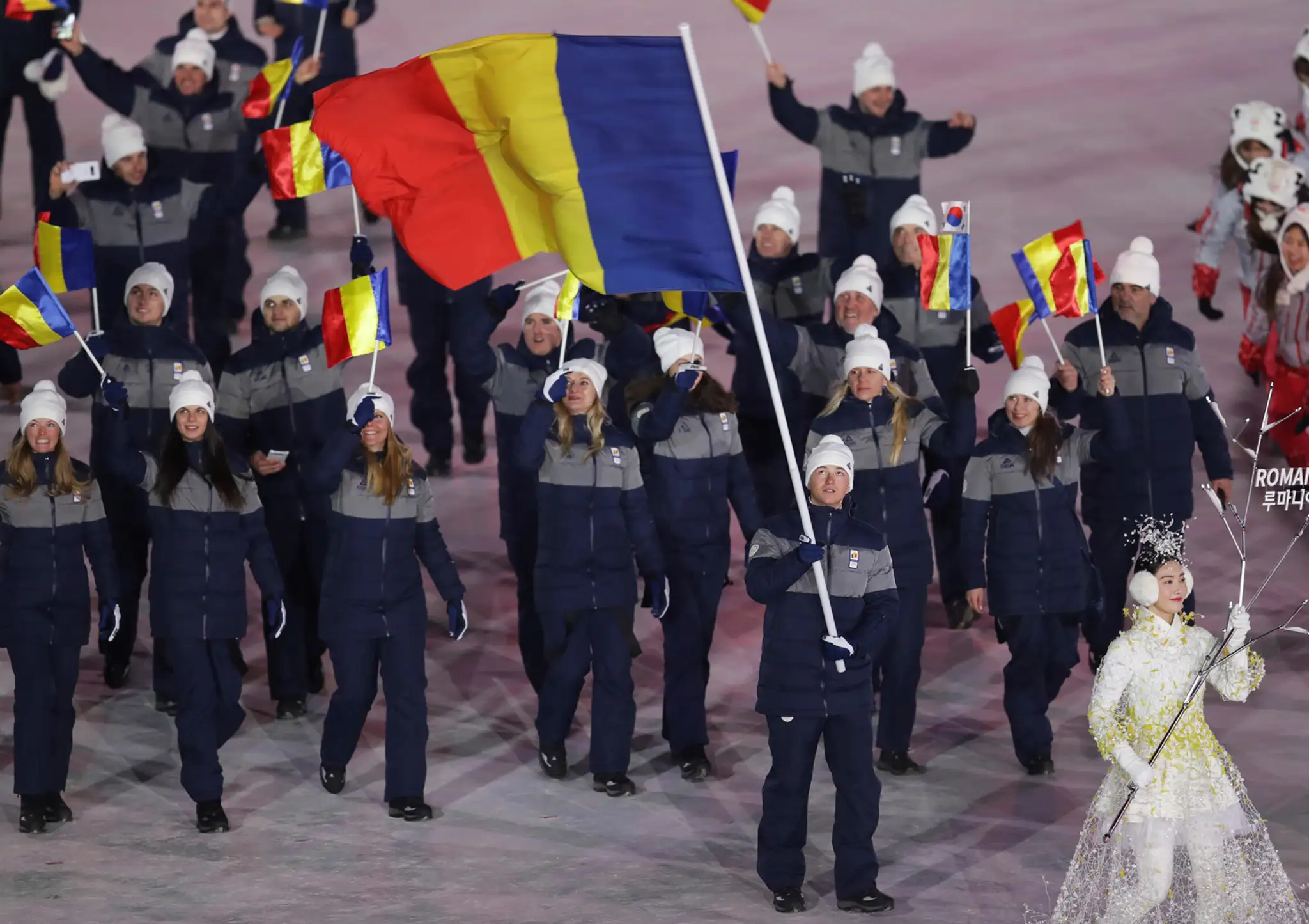 Výprava Slovinska počas otváracieho ceremoniálu ZOH 2018.
