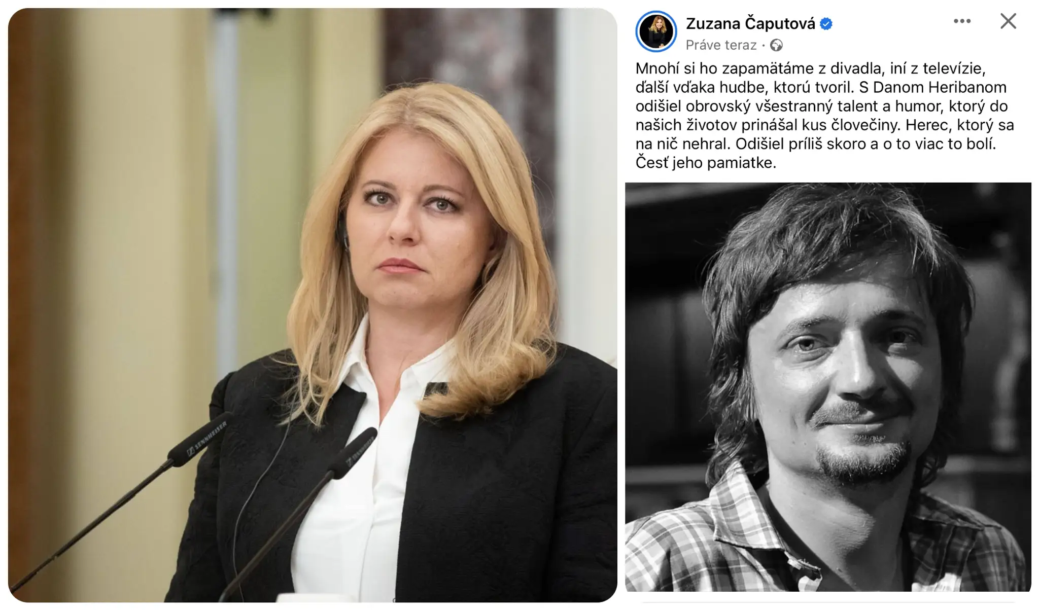 Na smrť Dana Heribana reaguje aj prezidentka Zuzana Čaputová