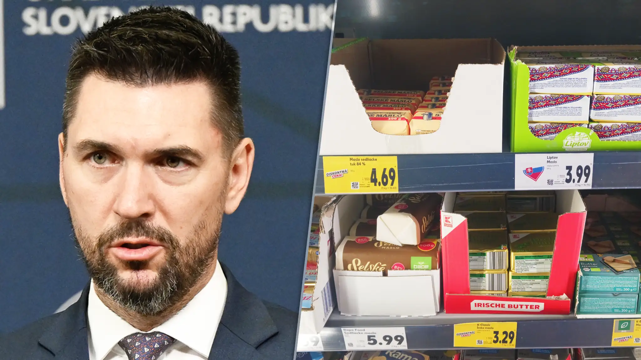 Minister Richard Takáč a ceny masla (koláž)