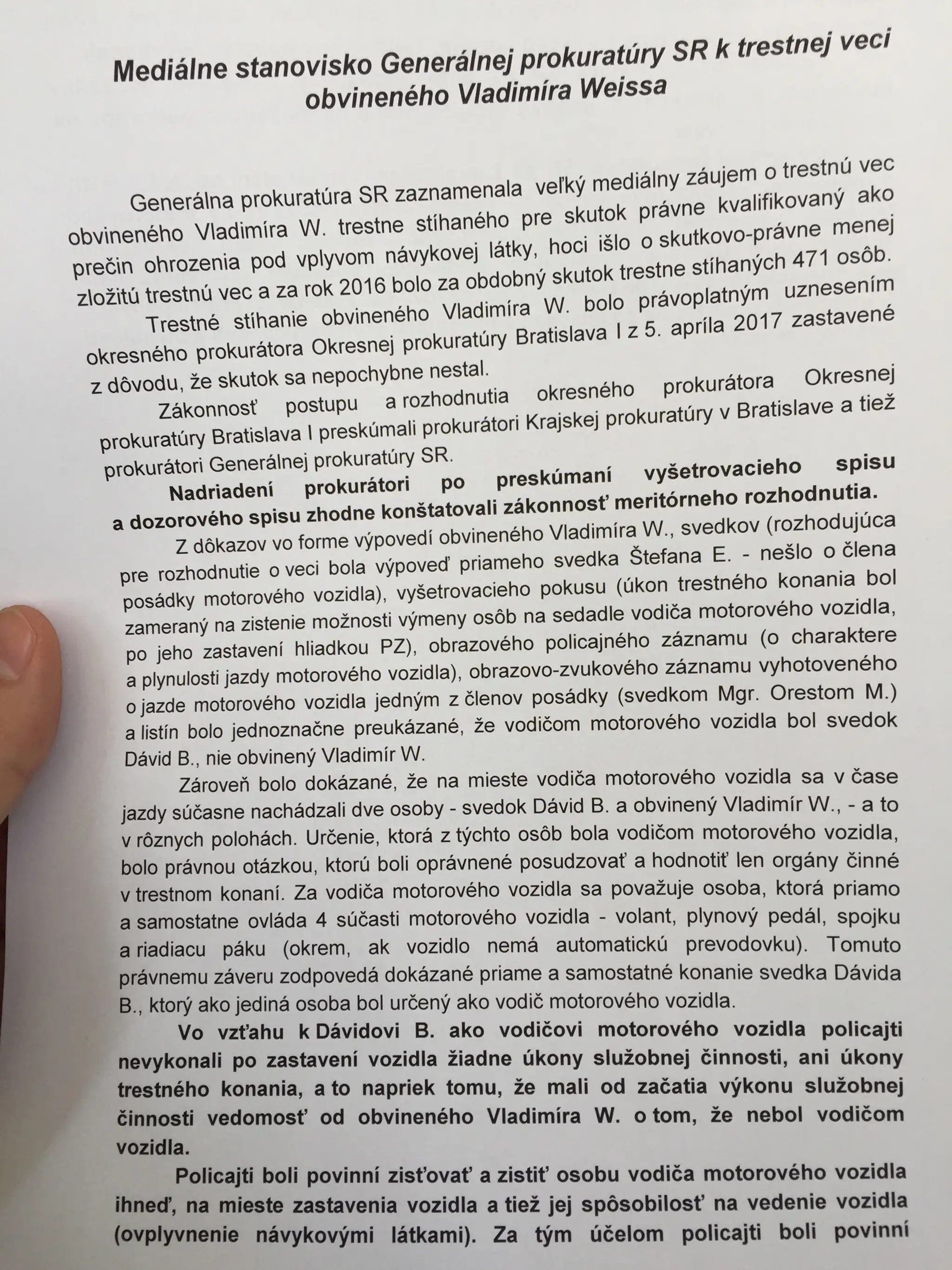Stanovisko GP k prípadu Vladimíra Weissa ml.